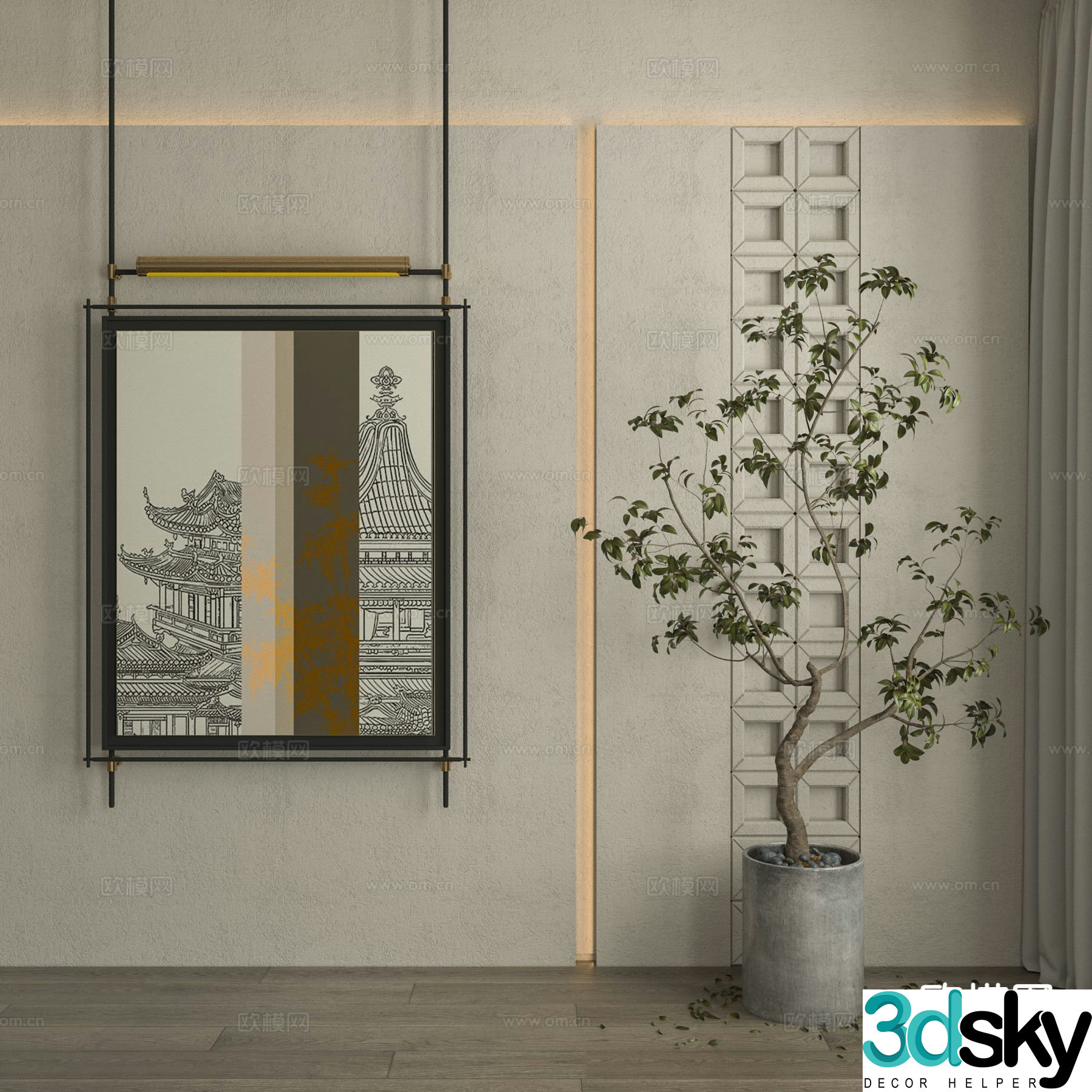 Modern decorative painting architectural painting metal pole hanging painting 3D model
