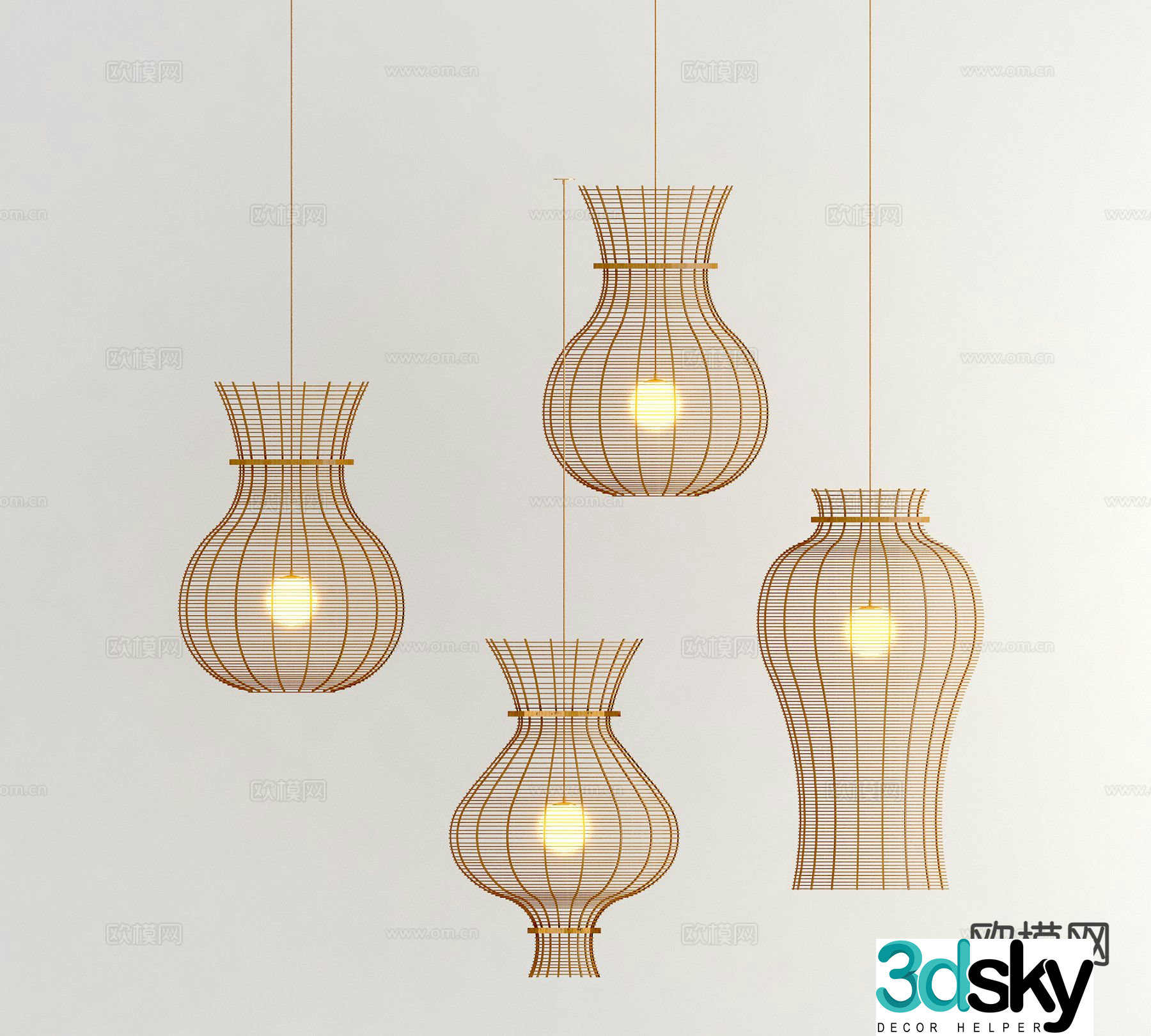 Wabi-sabi chandelier bamboo chandelier 3d model