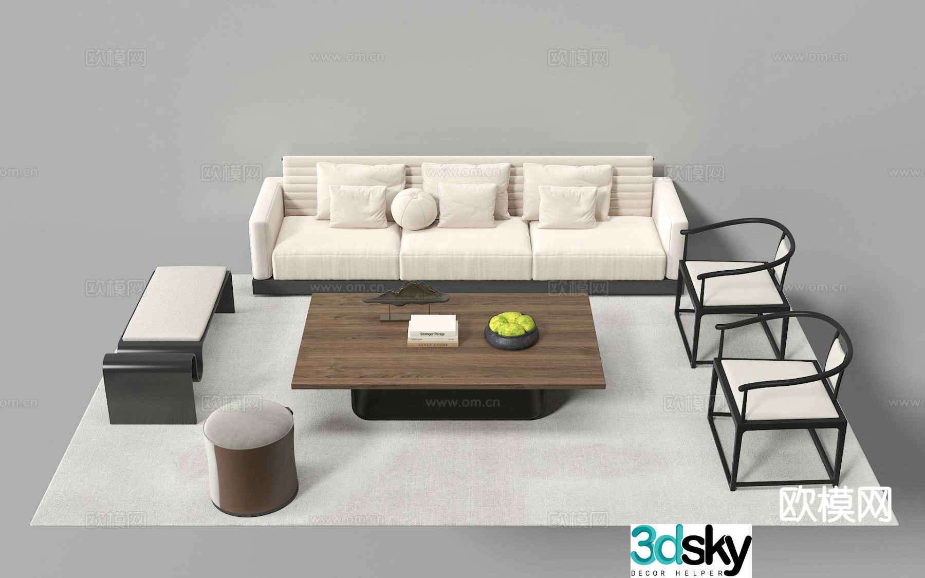 New Chinese style modular sofa 3d model
