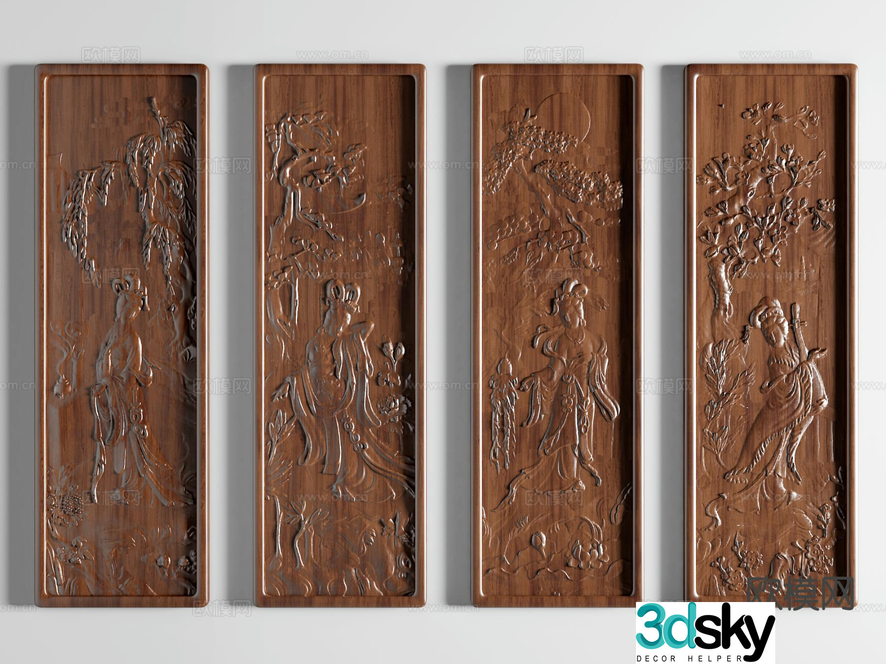 Four beauties relief paintings Wang Zhaojun Diao Chan Yang Yuhuan solid wood hanging painting 3D model