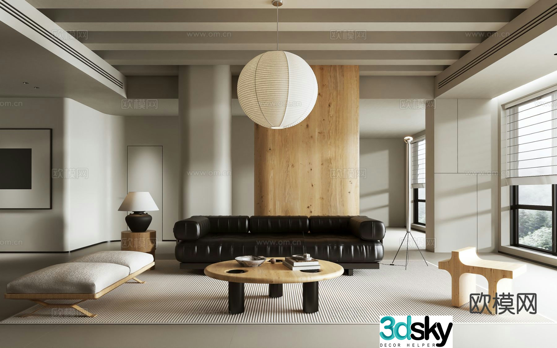 3D model of log style living room