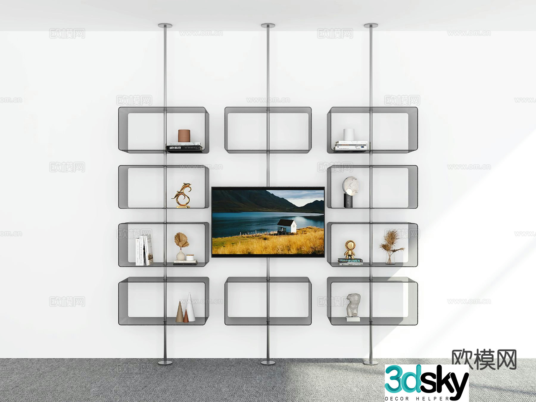 Modern bookshelf display cabinet 3d model