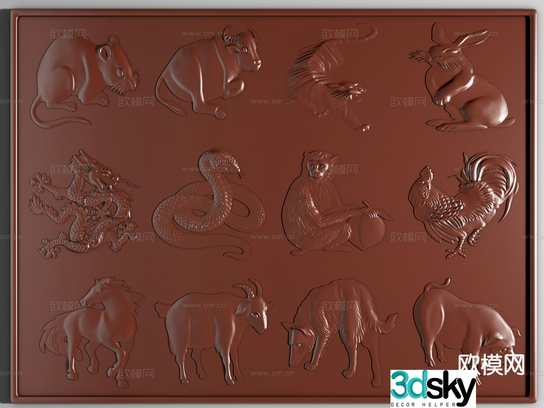 Twelve zodiac relief relief painting 3d model