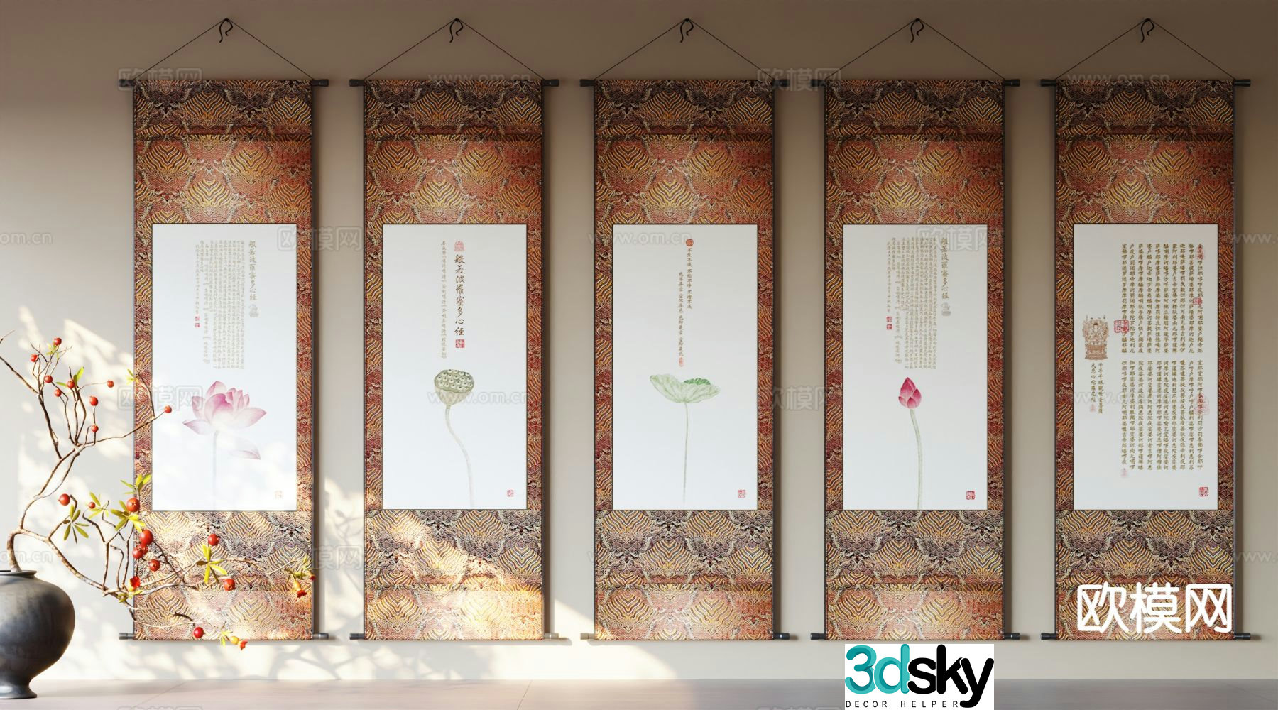 New Chinese style art hanging scroll painting decorative painting 3D model