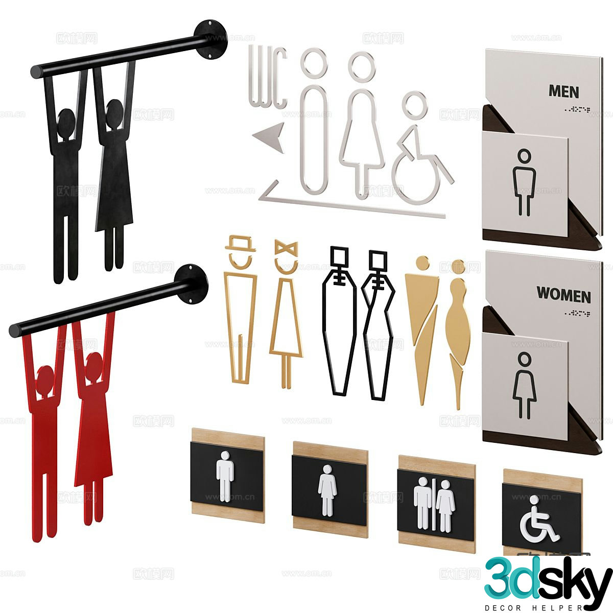 Bathroom signage guide sign 3d model