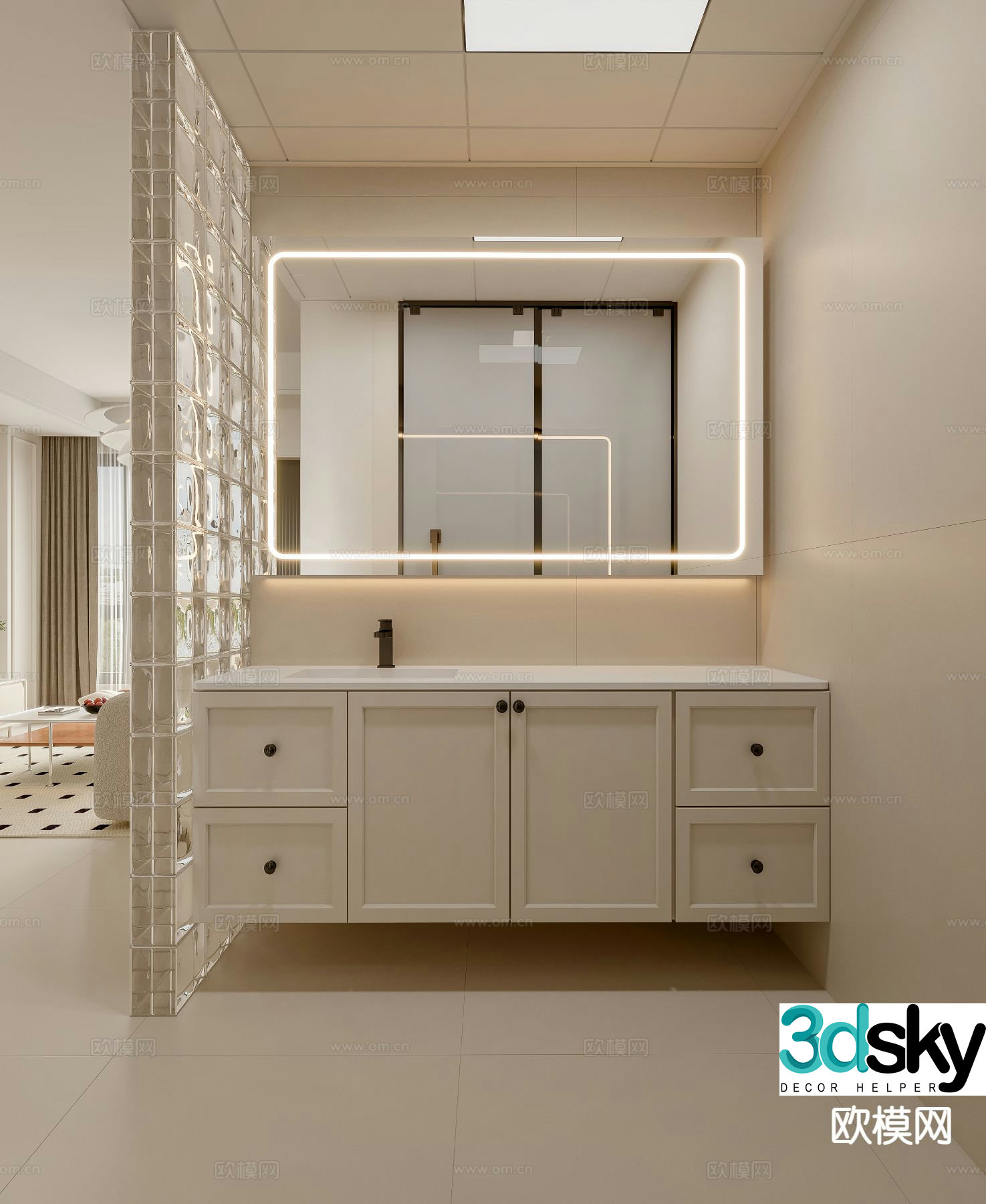 Cream style bathroom dry area 3D model