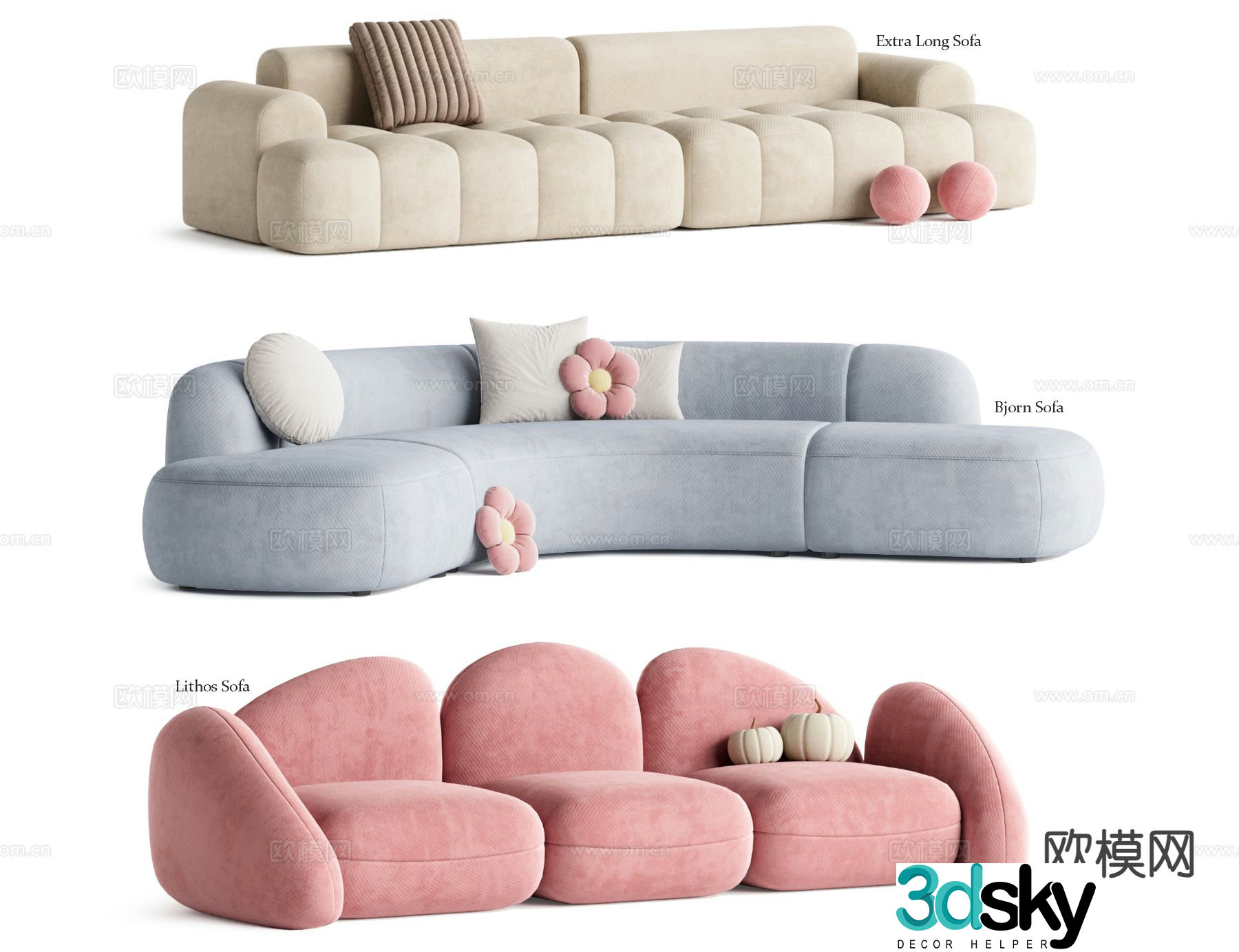 Cream style sofa special shaped sofa 3d model