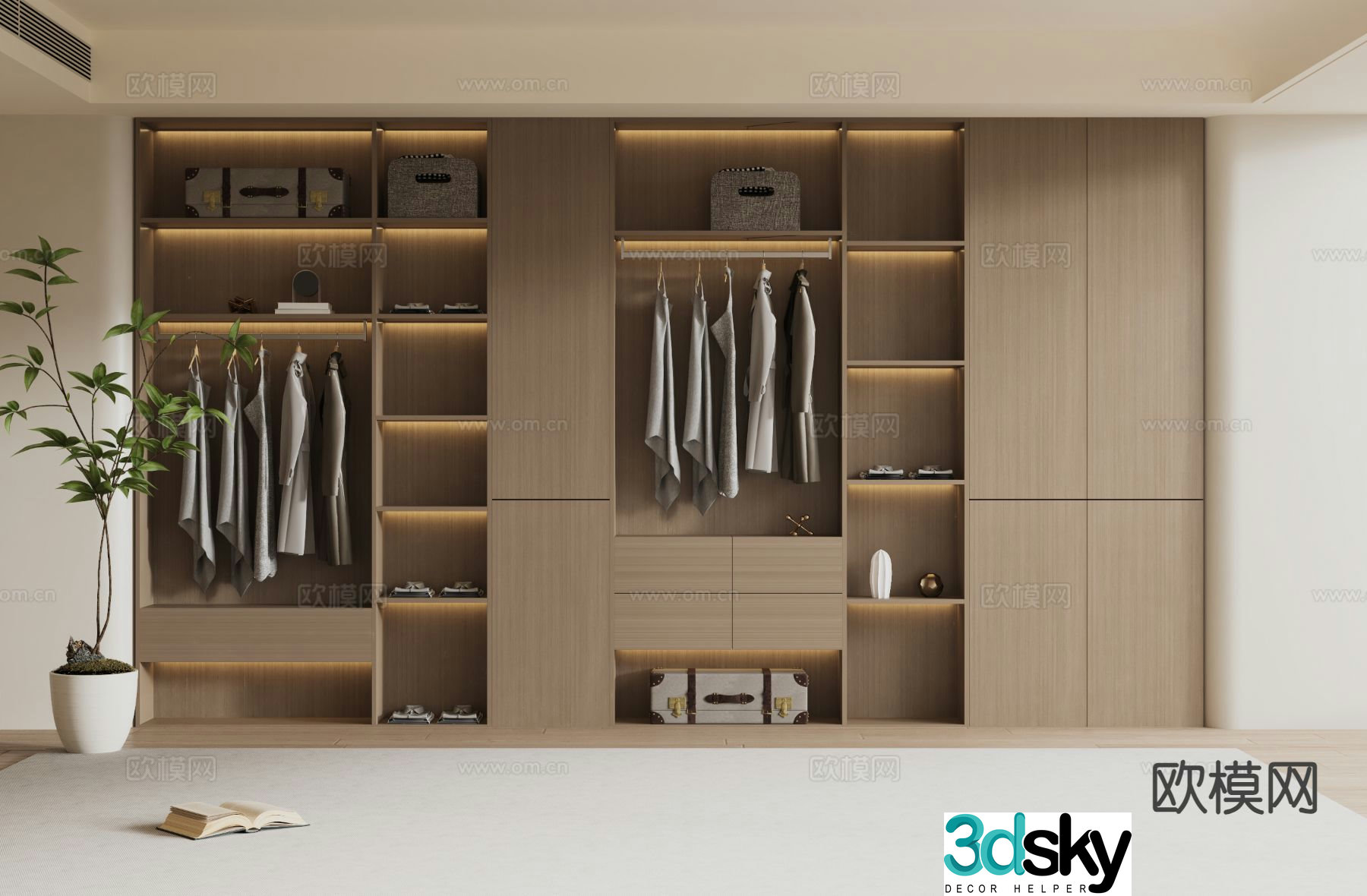 Modern wardrobe doorless wardrobe 3d model
