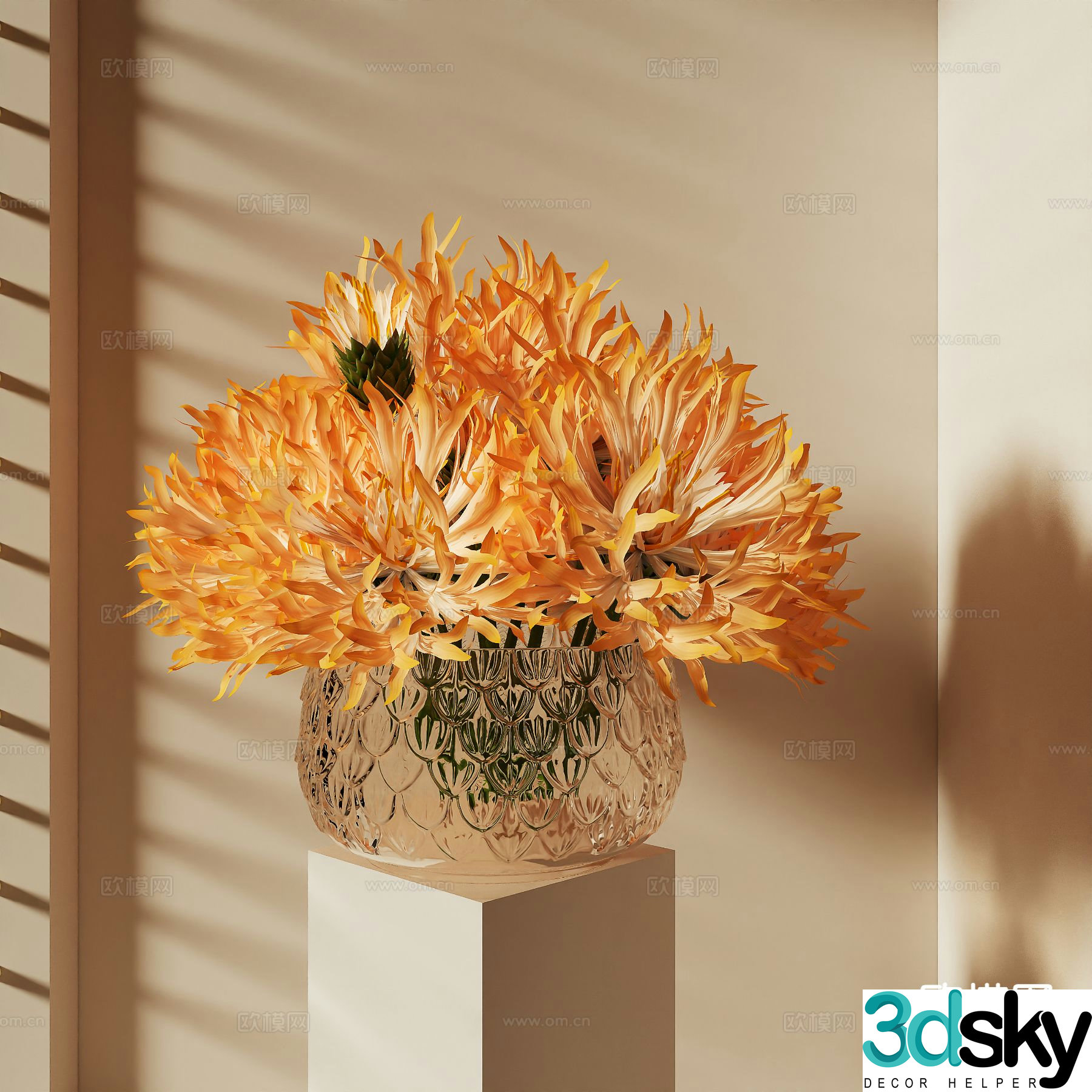 flowers flower arrangement glass vase 3d model