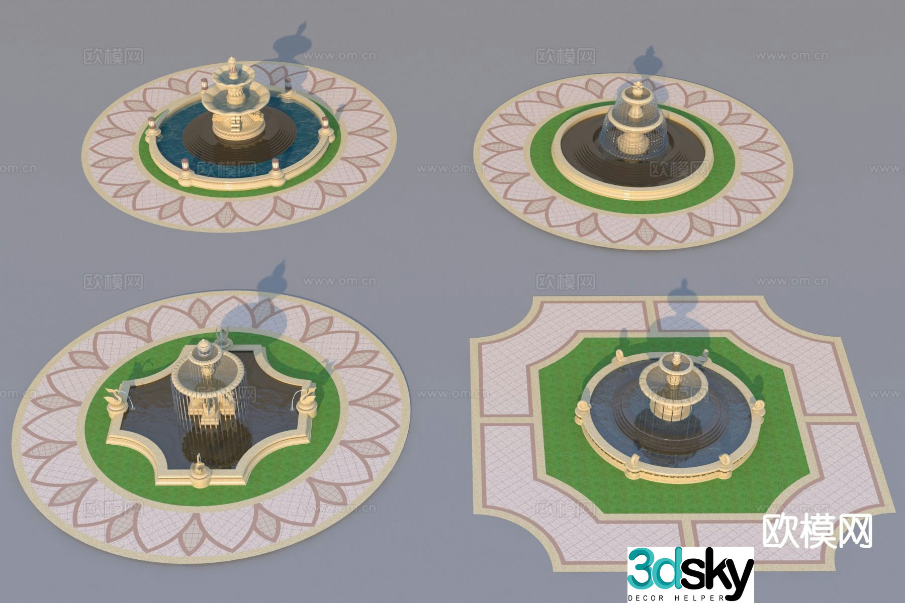 European flower bowl falling water fountain 3d model