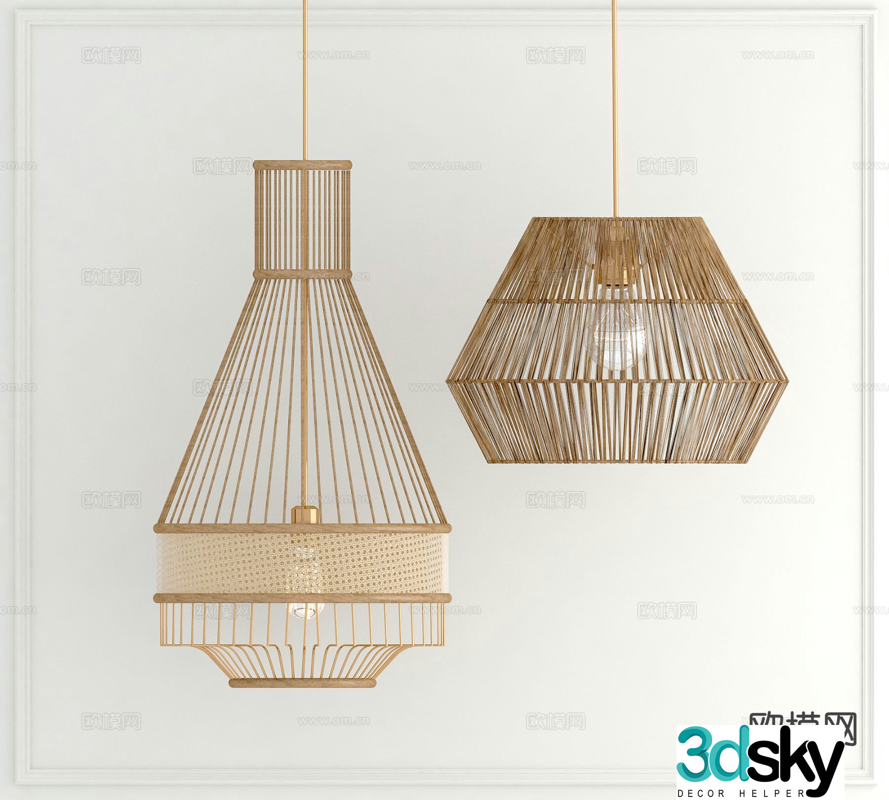 Wabi-sabi chandelier bamboo chandelier 3d model