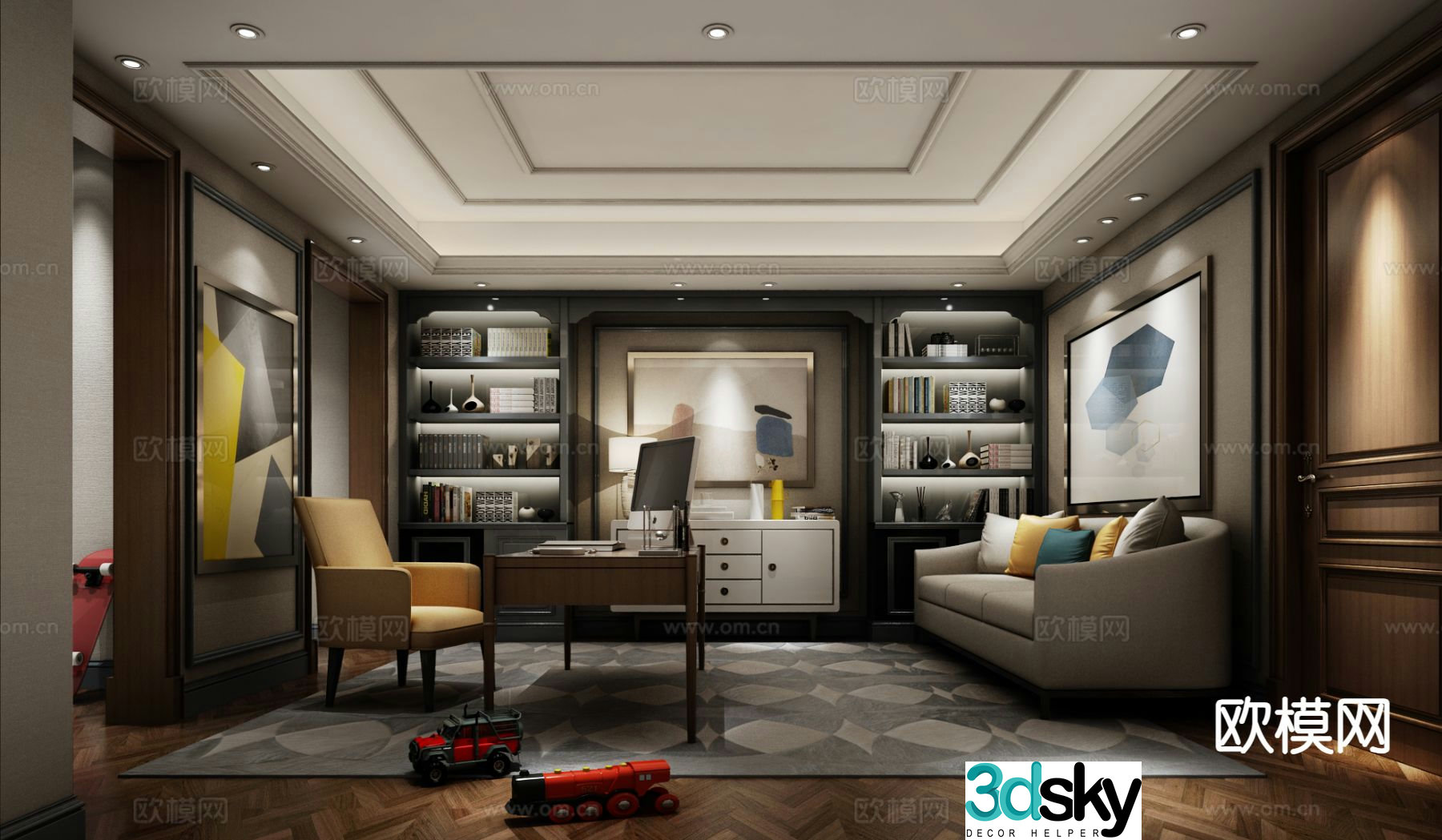 Modern study room 3d model
