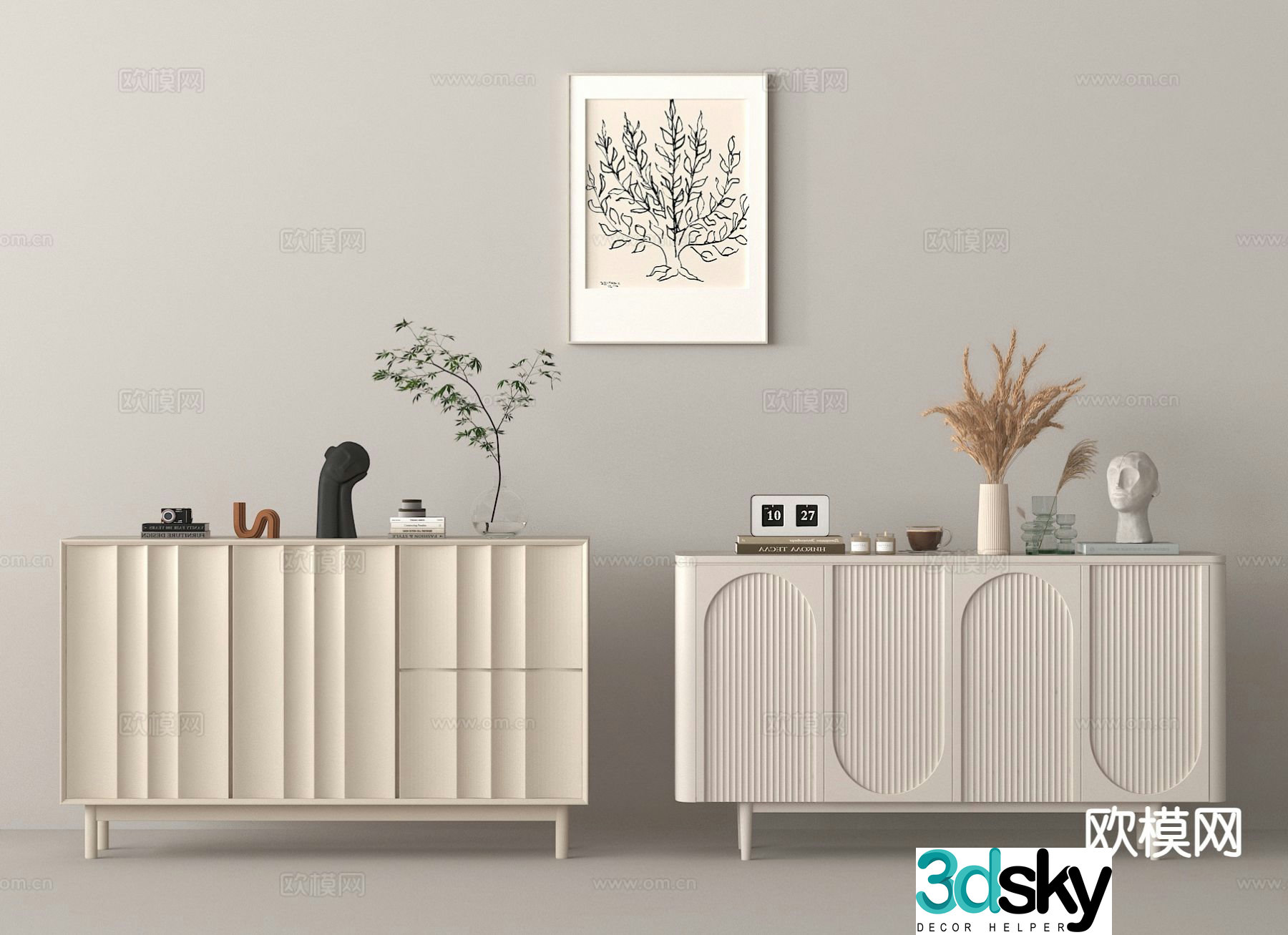 Cream style entrance cabinet side cabinet 3D model