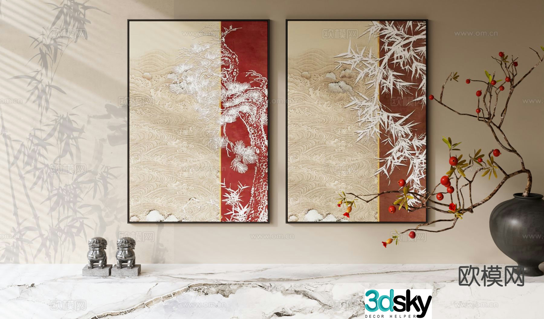 New Chinese style hanging painting Chinese style painting 3D model