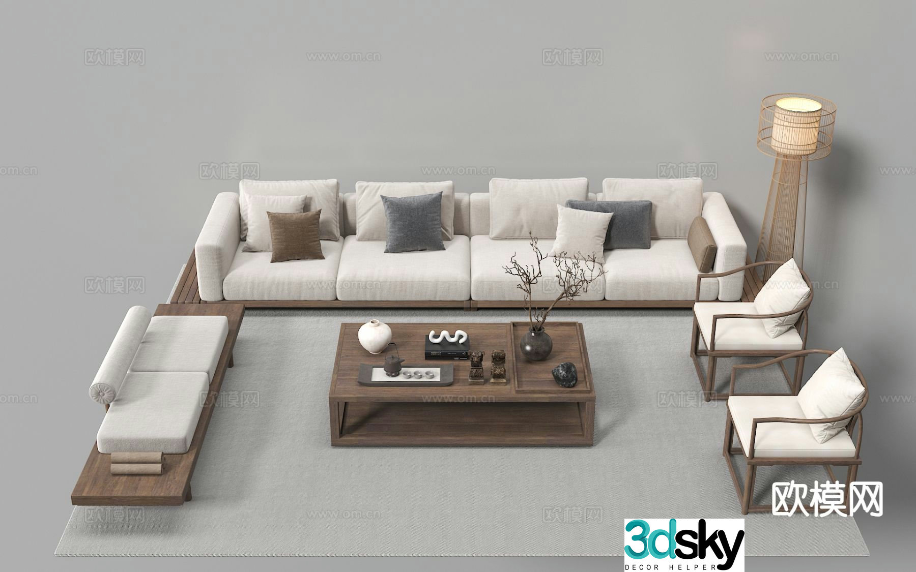 New Chinese style modular sofa 3d model