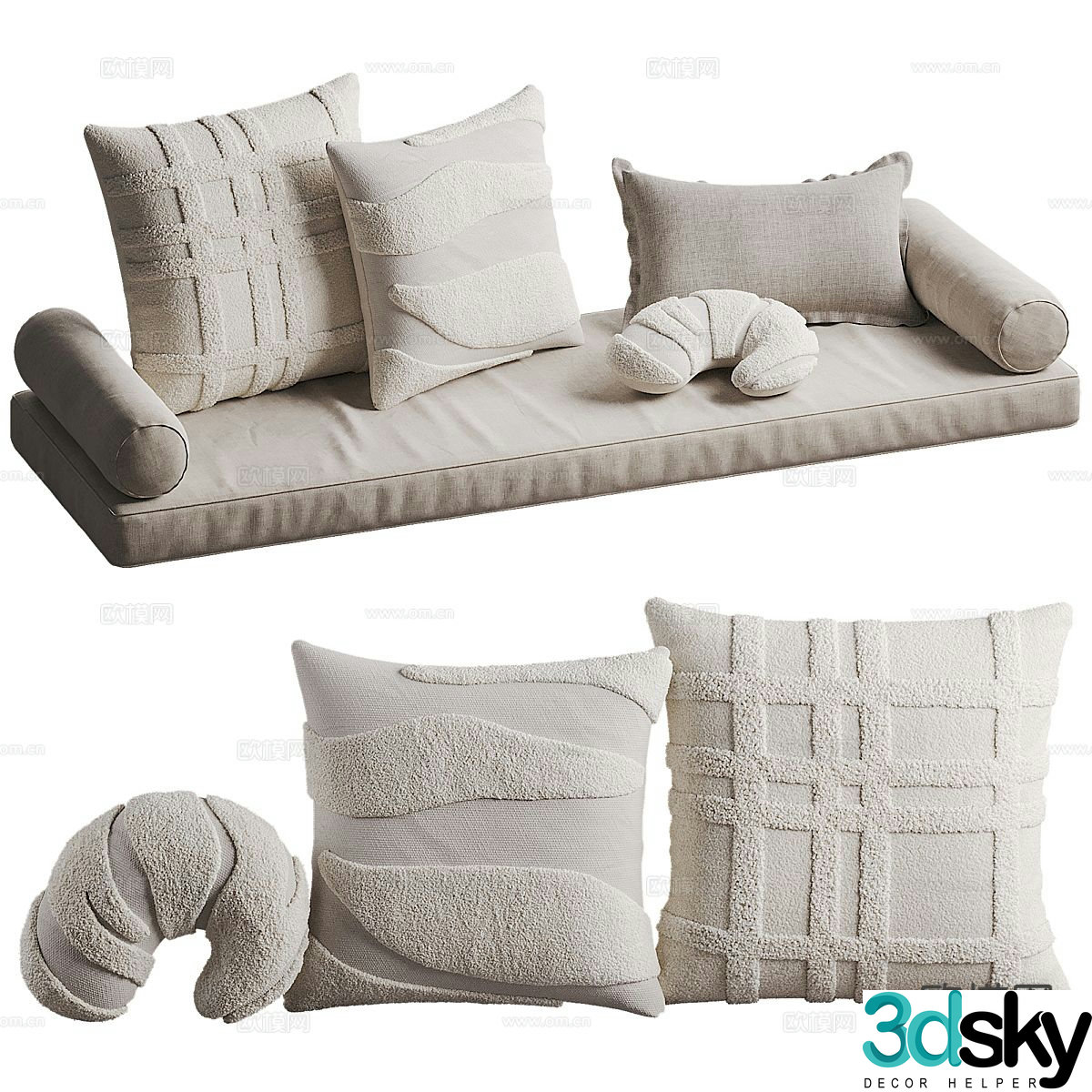 Modern bay window cushion sofa cushion cushion 3d model