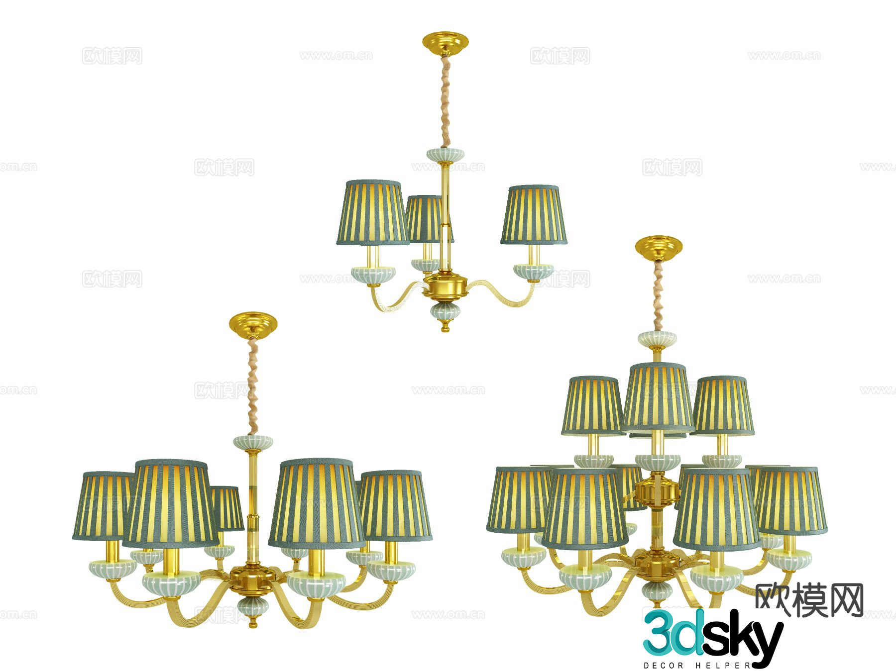 American ceramic chandelier multi-head chandelier 3D model