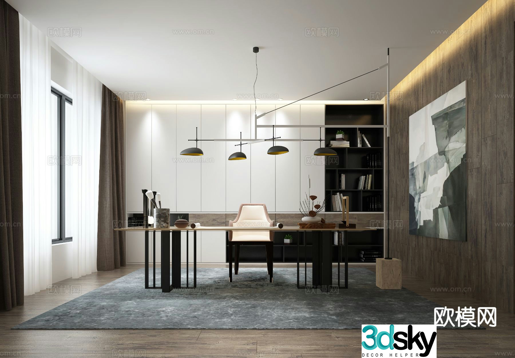 Modern study room 3d model
