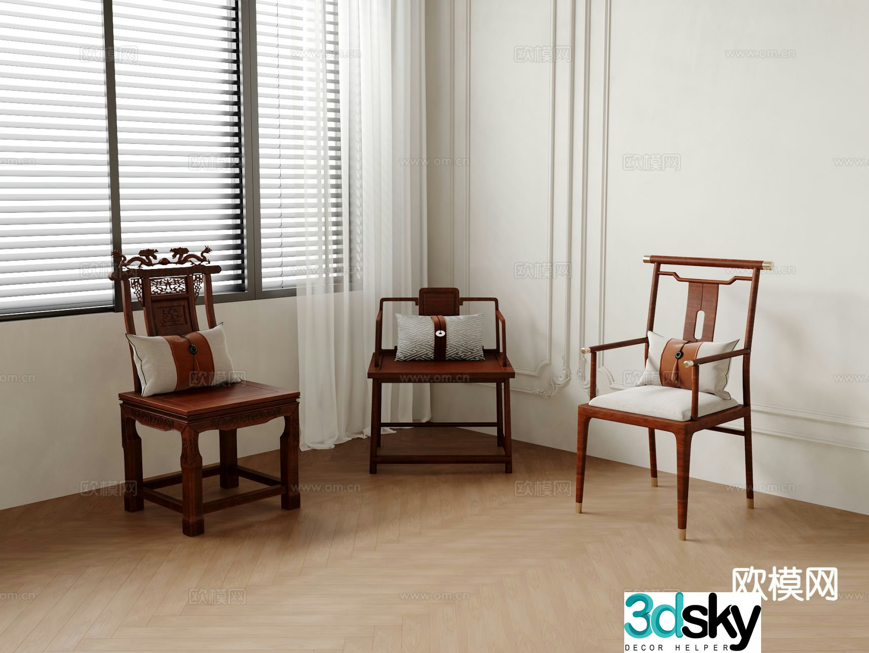 Chinese style single chair dining chair 3d model