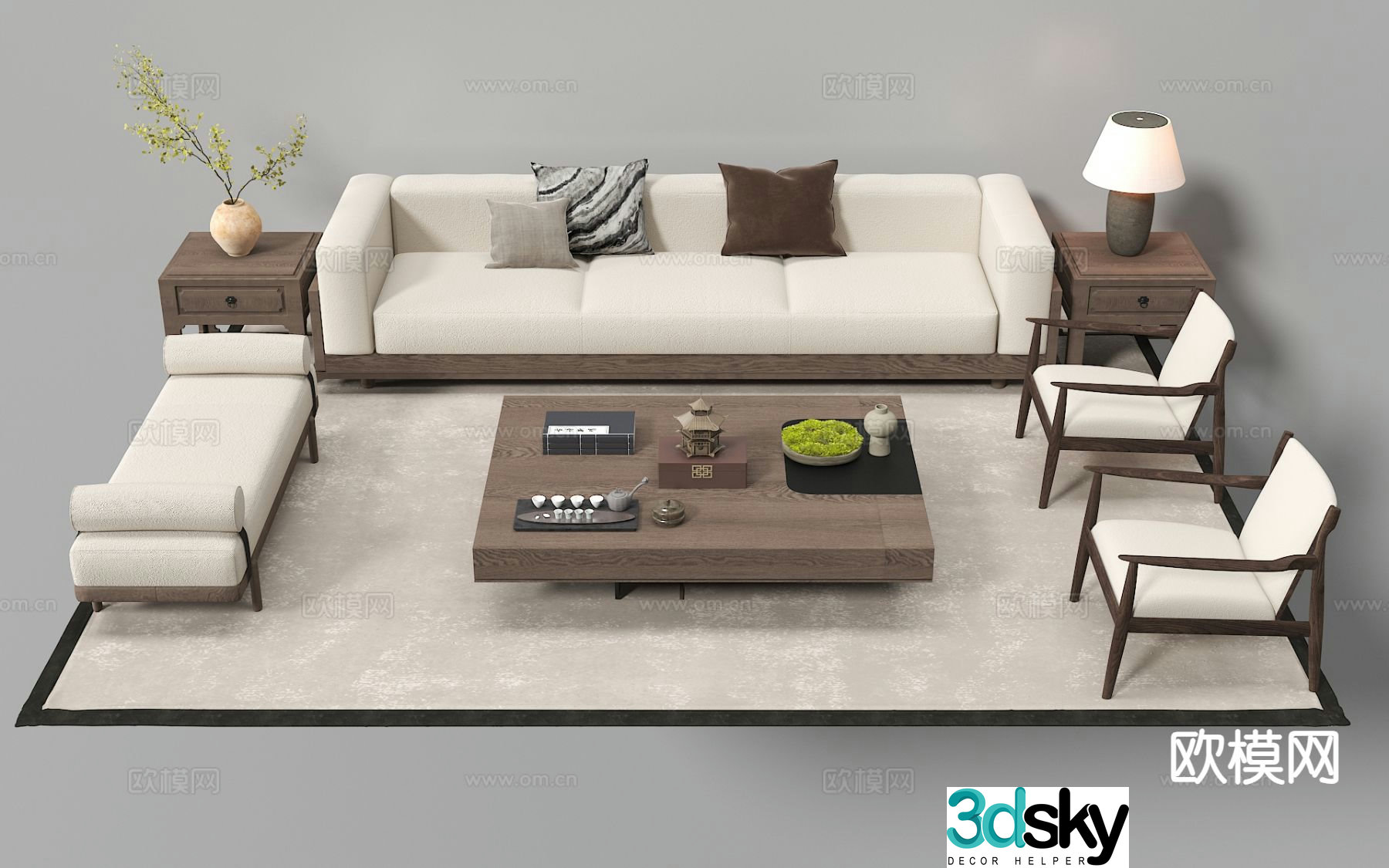 New Chinese style modular sofa 3d model