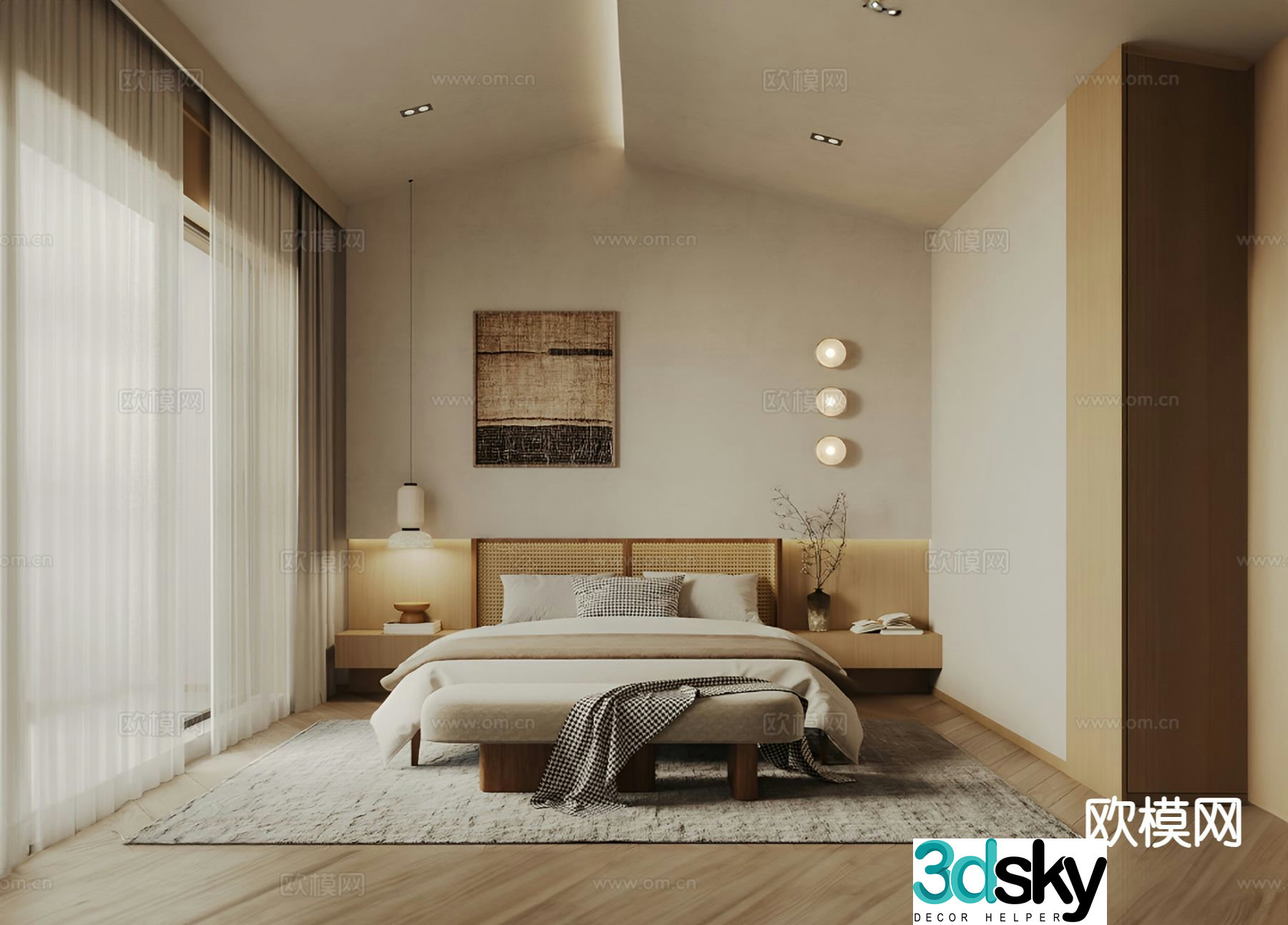 Wabi-sabi style bedroom master bedroom 3d model