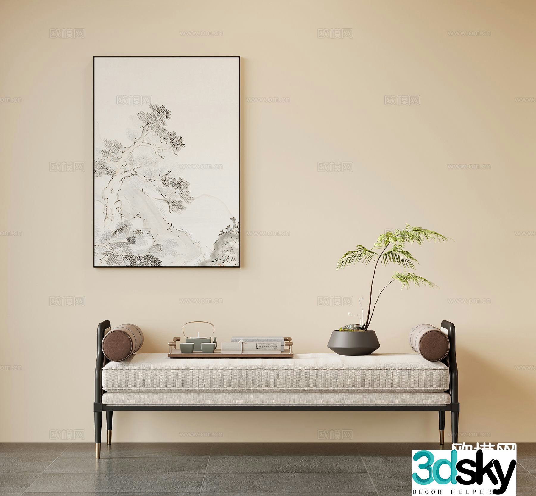 New Chinese footrest bedside stool 3D model