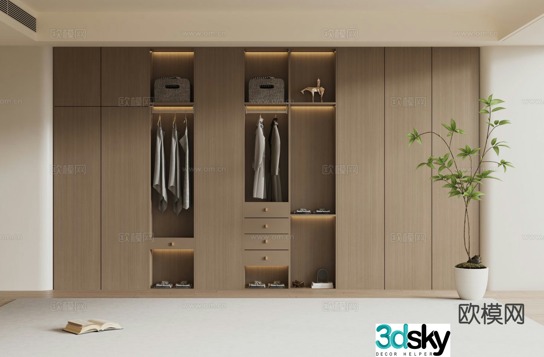 modern wardrobe wooden wardrobe 3d model