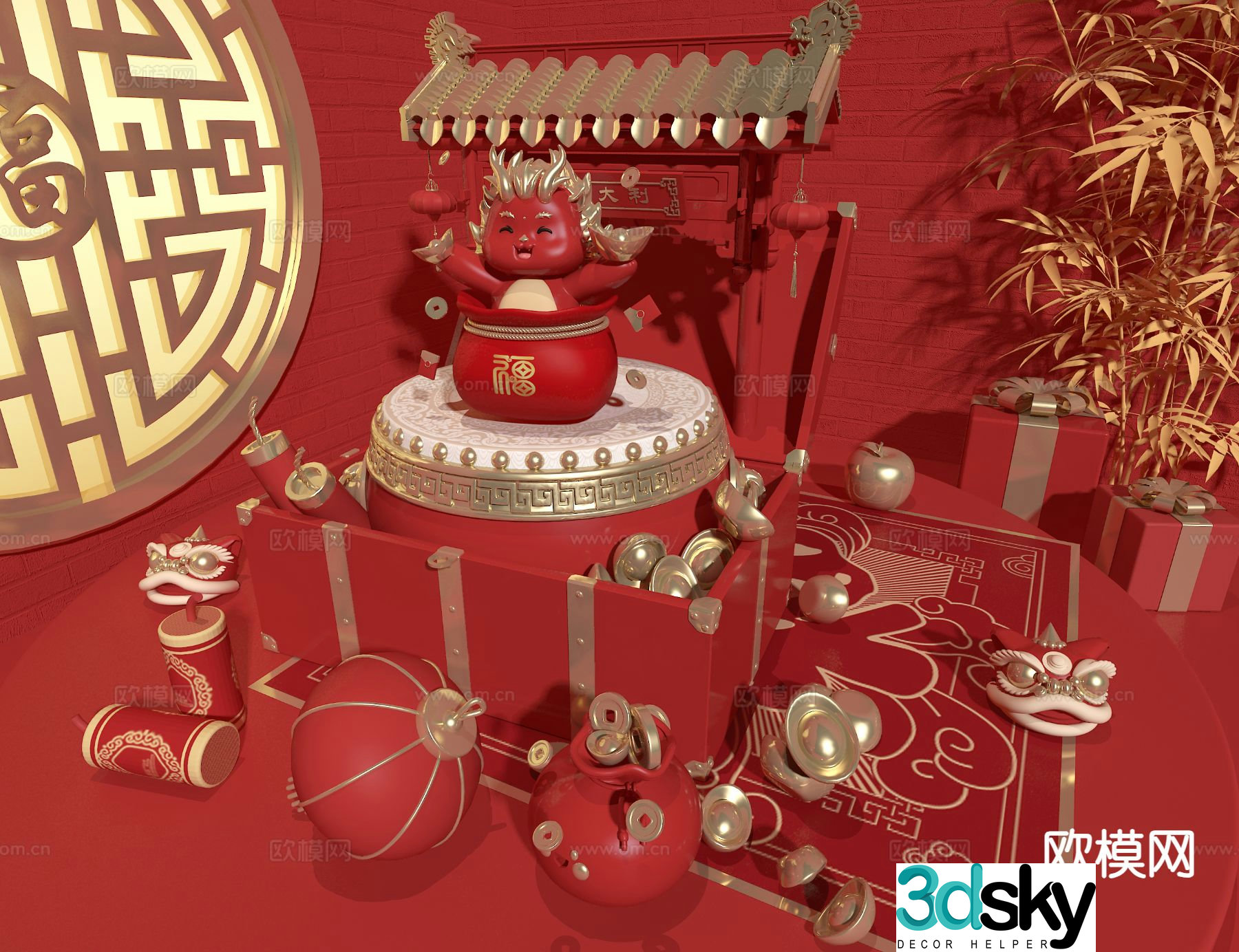 New Chinese style beauty display national trend beauty display 3D model