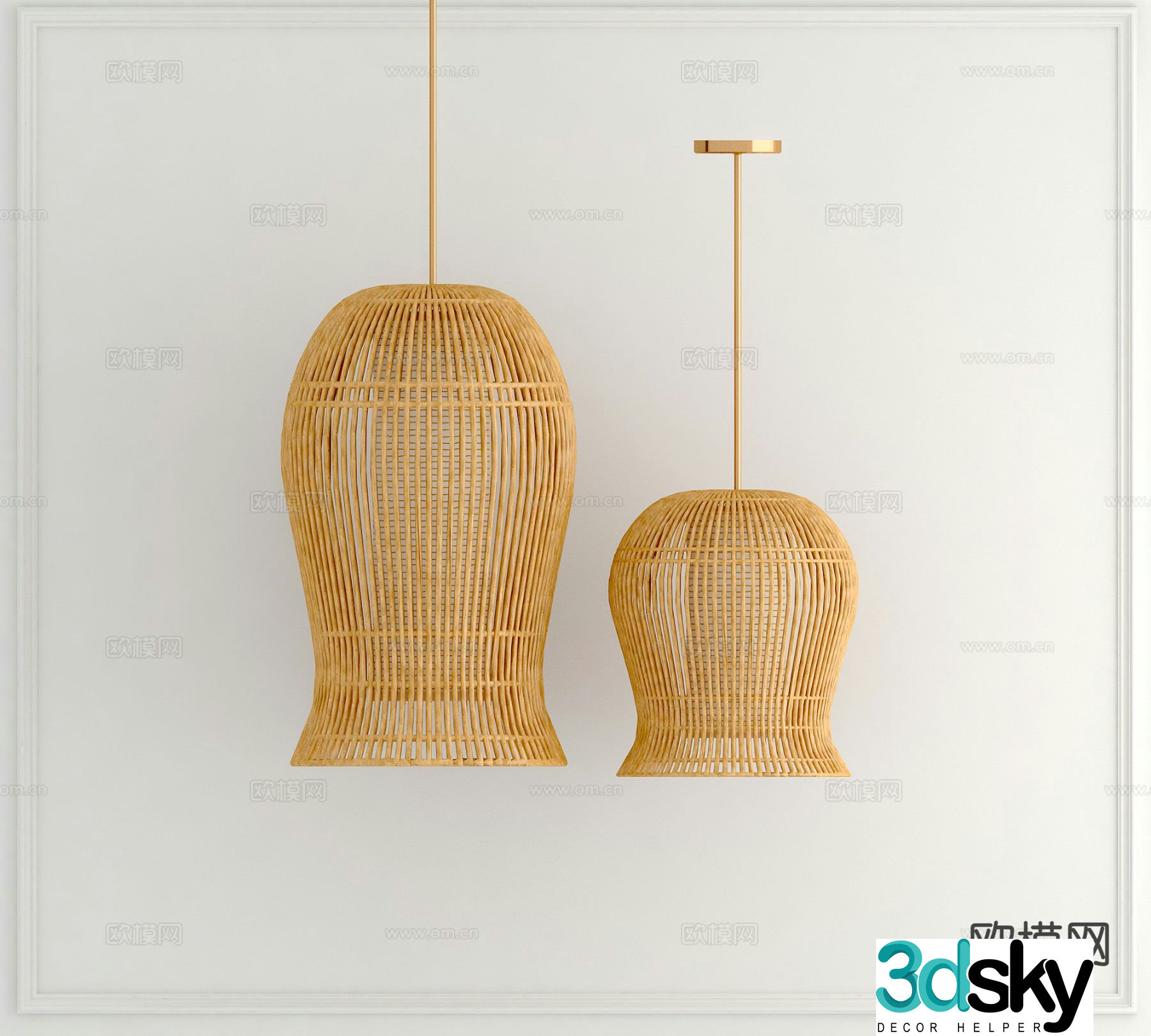 Wabi-sabi chandelier bamboo chandelier 3d model