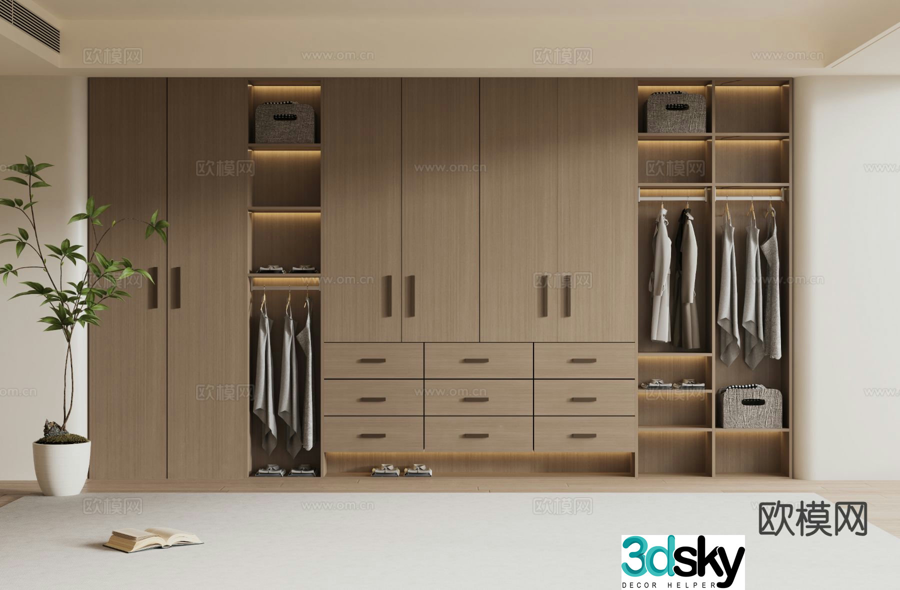 modern wardrobe wooden wardrobe 3d model