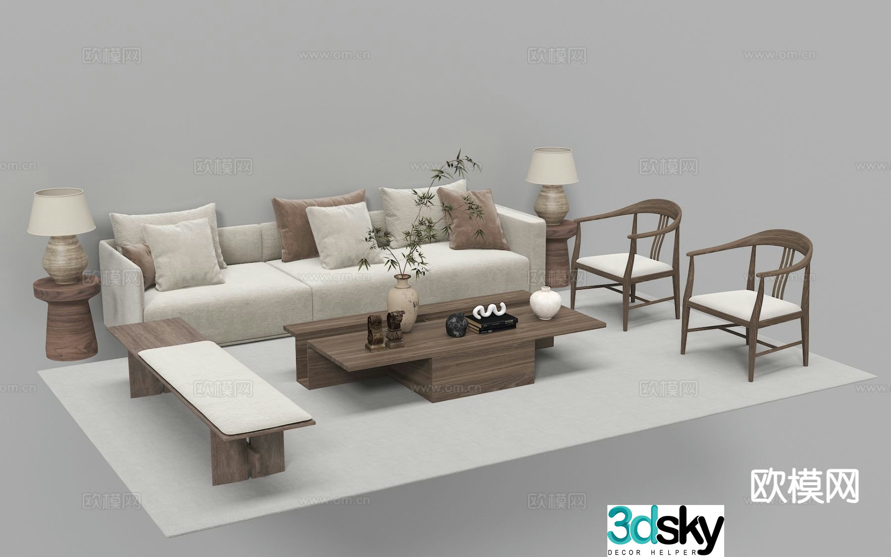 New Chinese style modular sofa 3d model