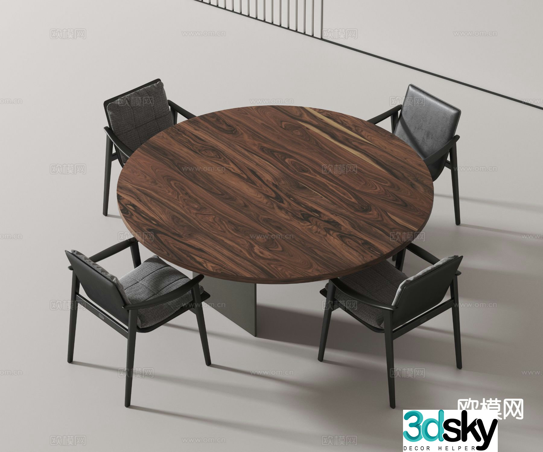 Modern dining table and chairs round table 3d model