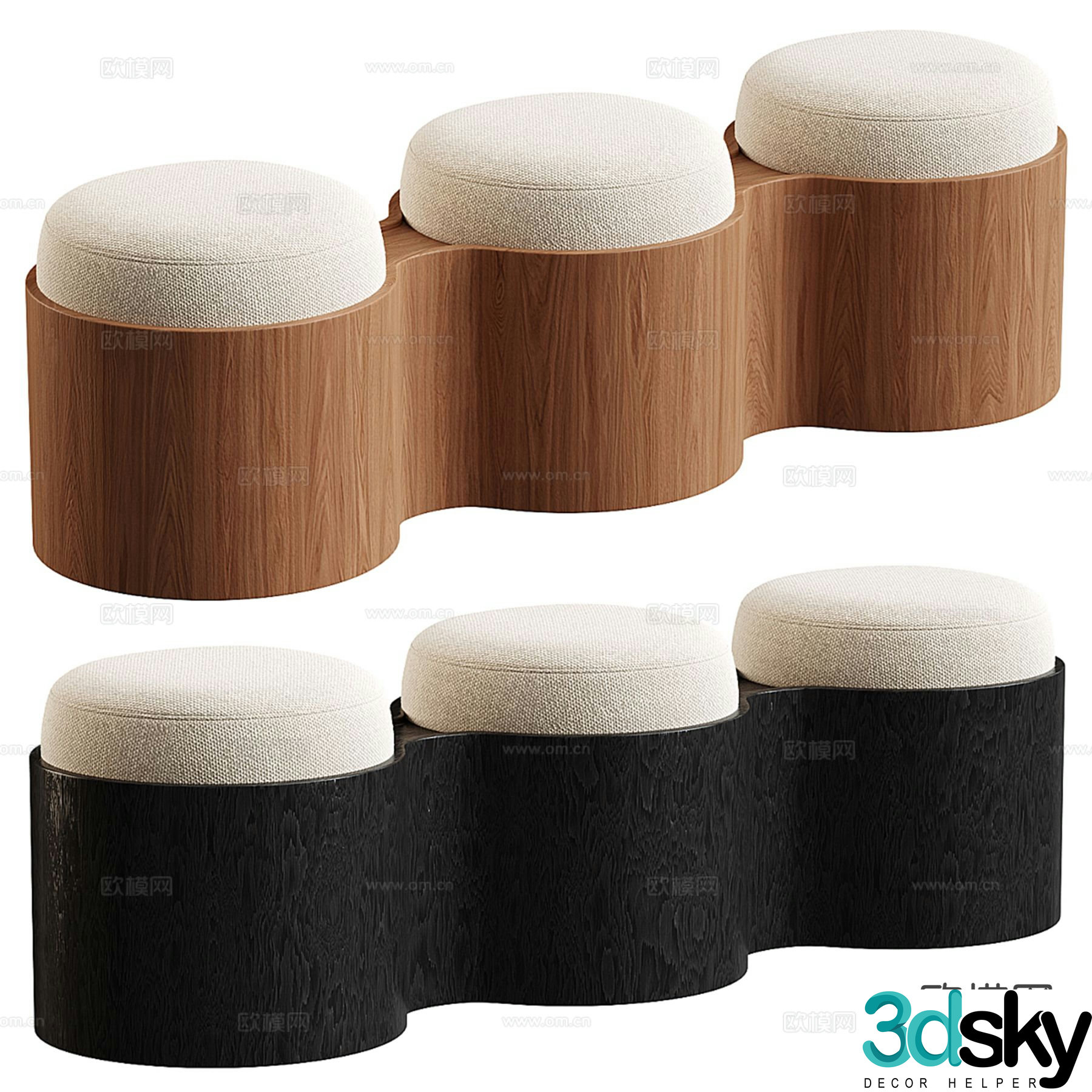 Medieval style sofa stool low stool row stool 3D model