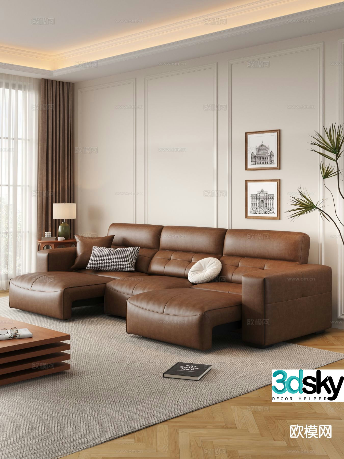 Medieval style three-person sofa functional sofa 3D model