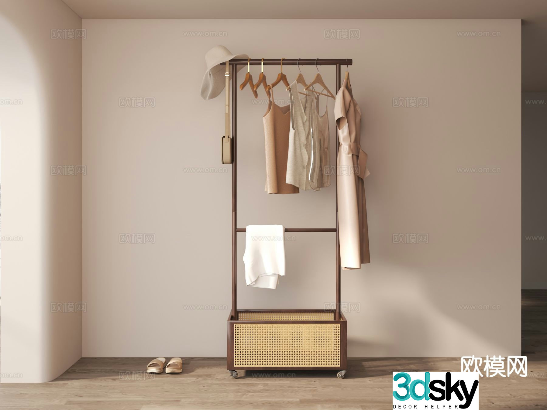 Wabi-sabi coat rack mobile coat rack 3D model