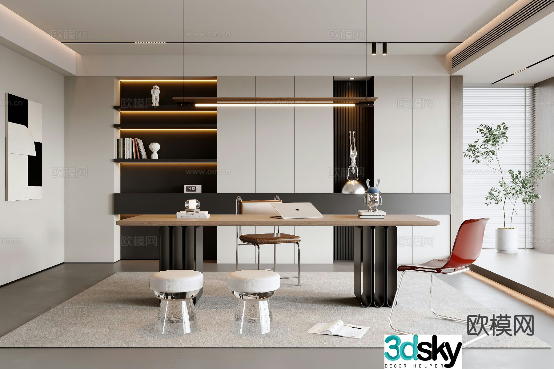 Modern study room 3d model