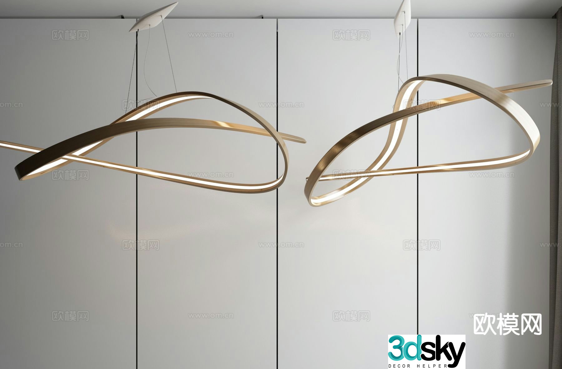Modern curved chandelier 3d model