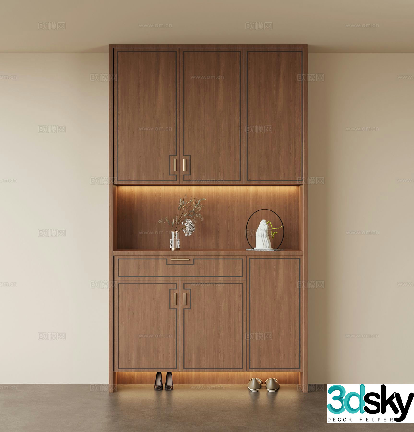 New Chinese style shoe cabinet 3D model of home shoe cabinet