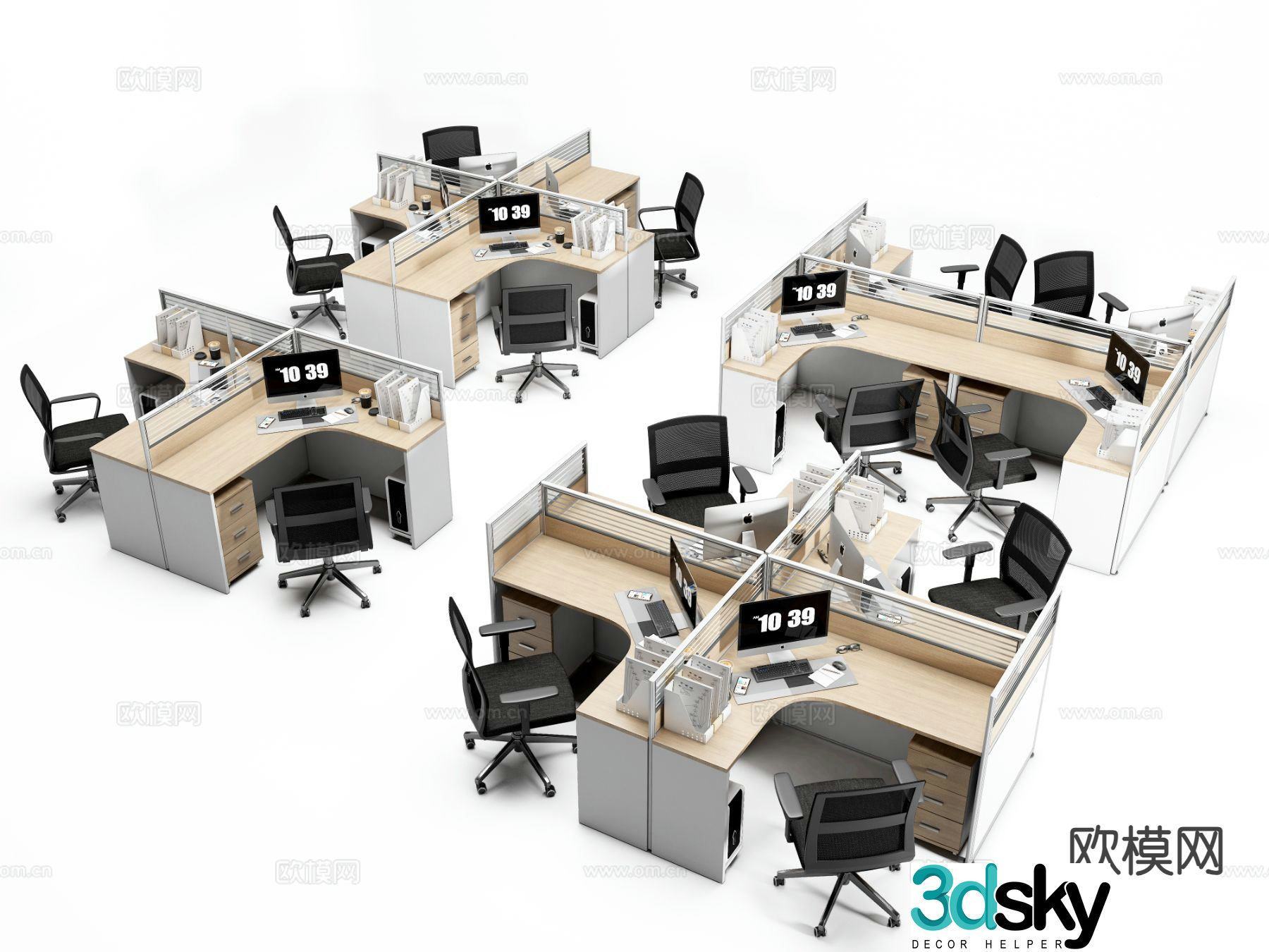 Card space office desk and chair workstation staff table 3D model