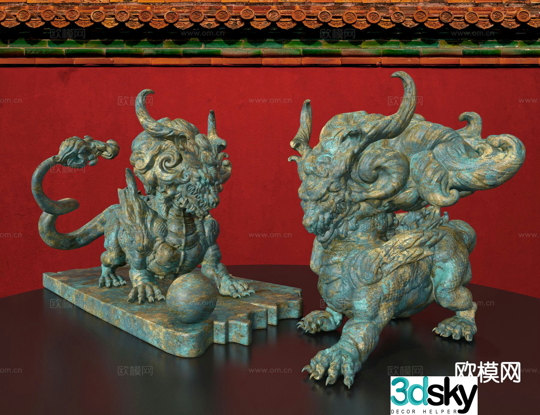 Chinese mythical animal sculpture bronze ornaments 3D model
