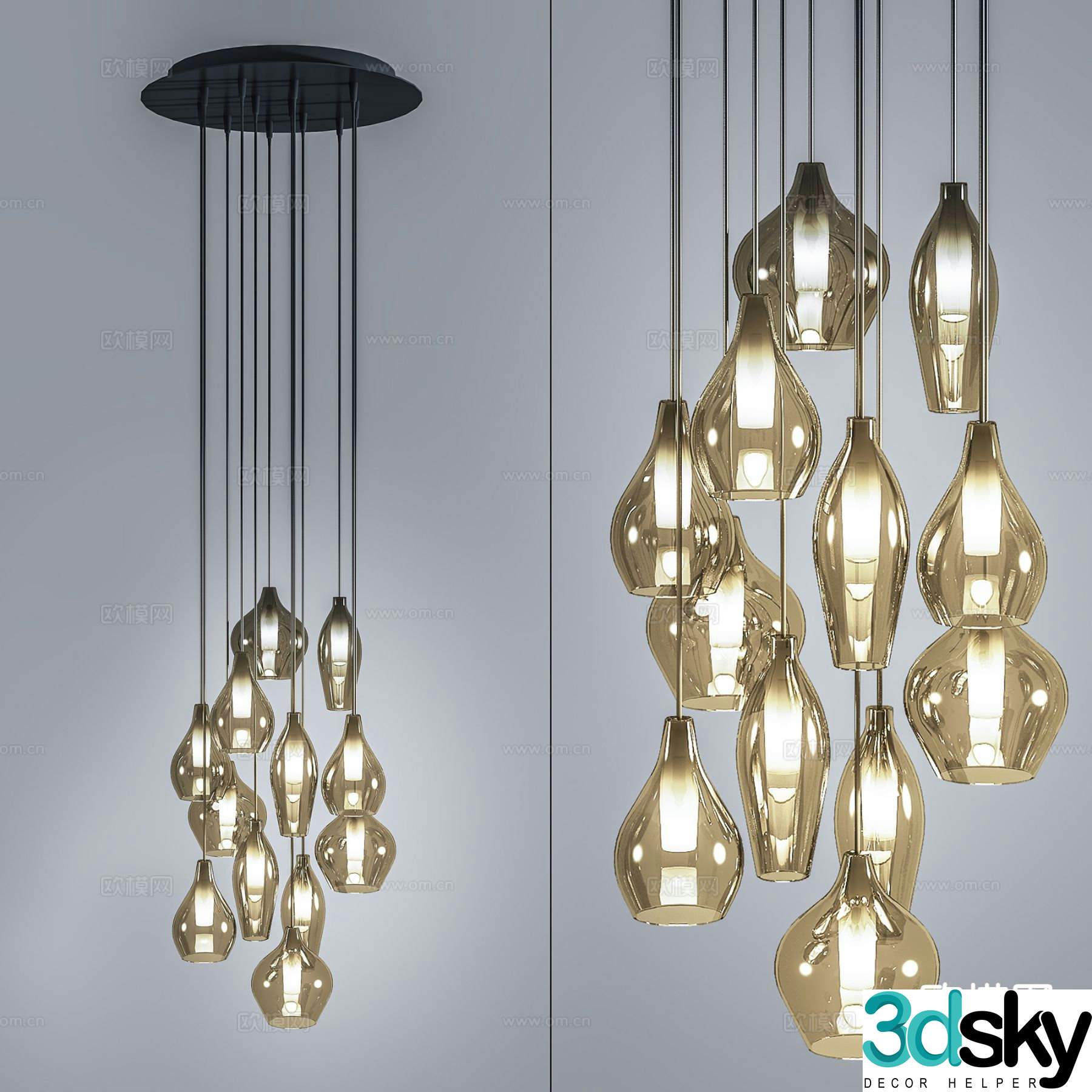 Modern glass chandelier 3d model