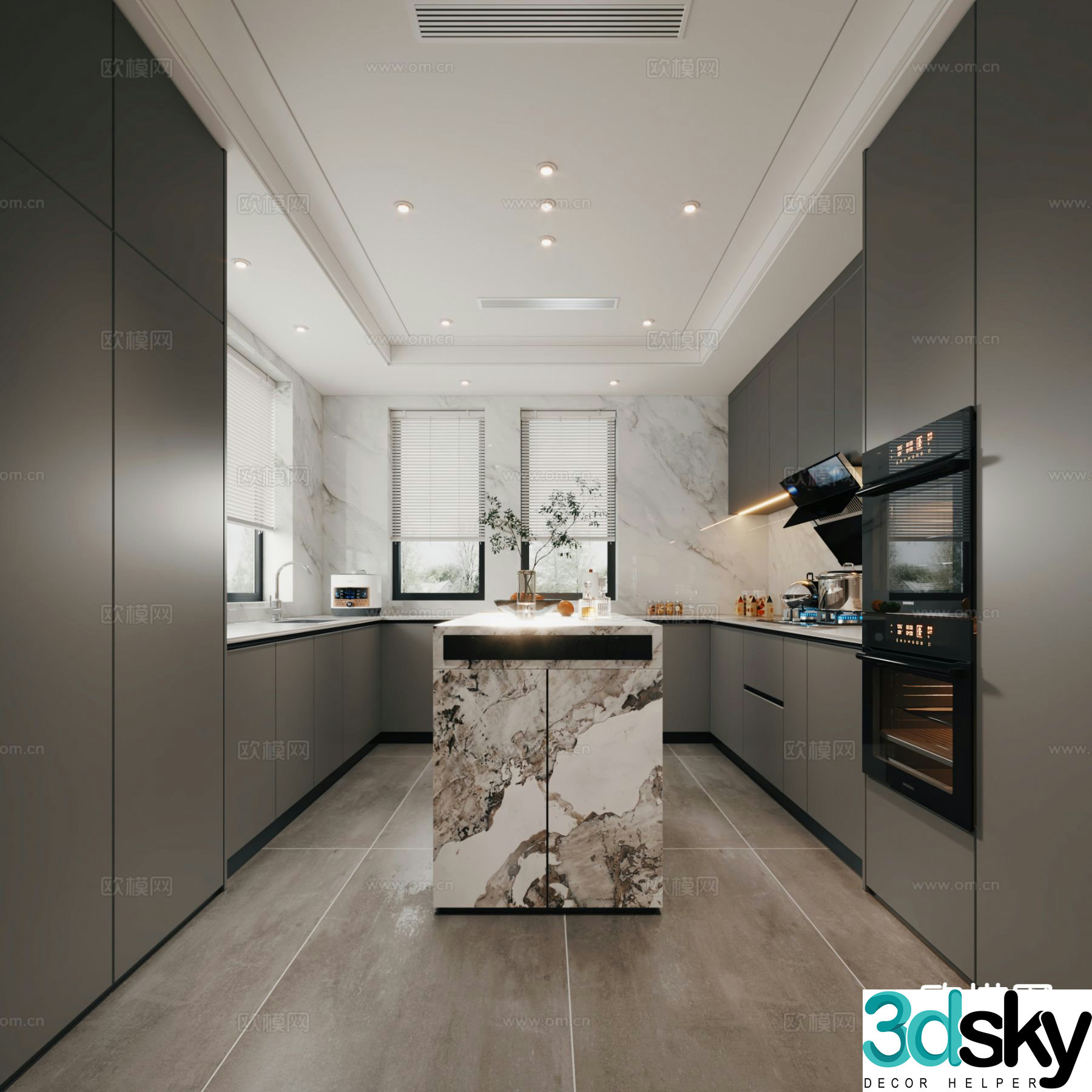 Modern island kitchen 3d model
