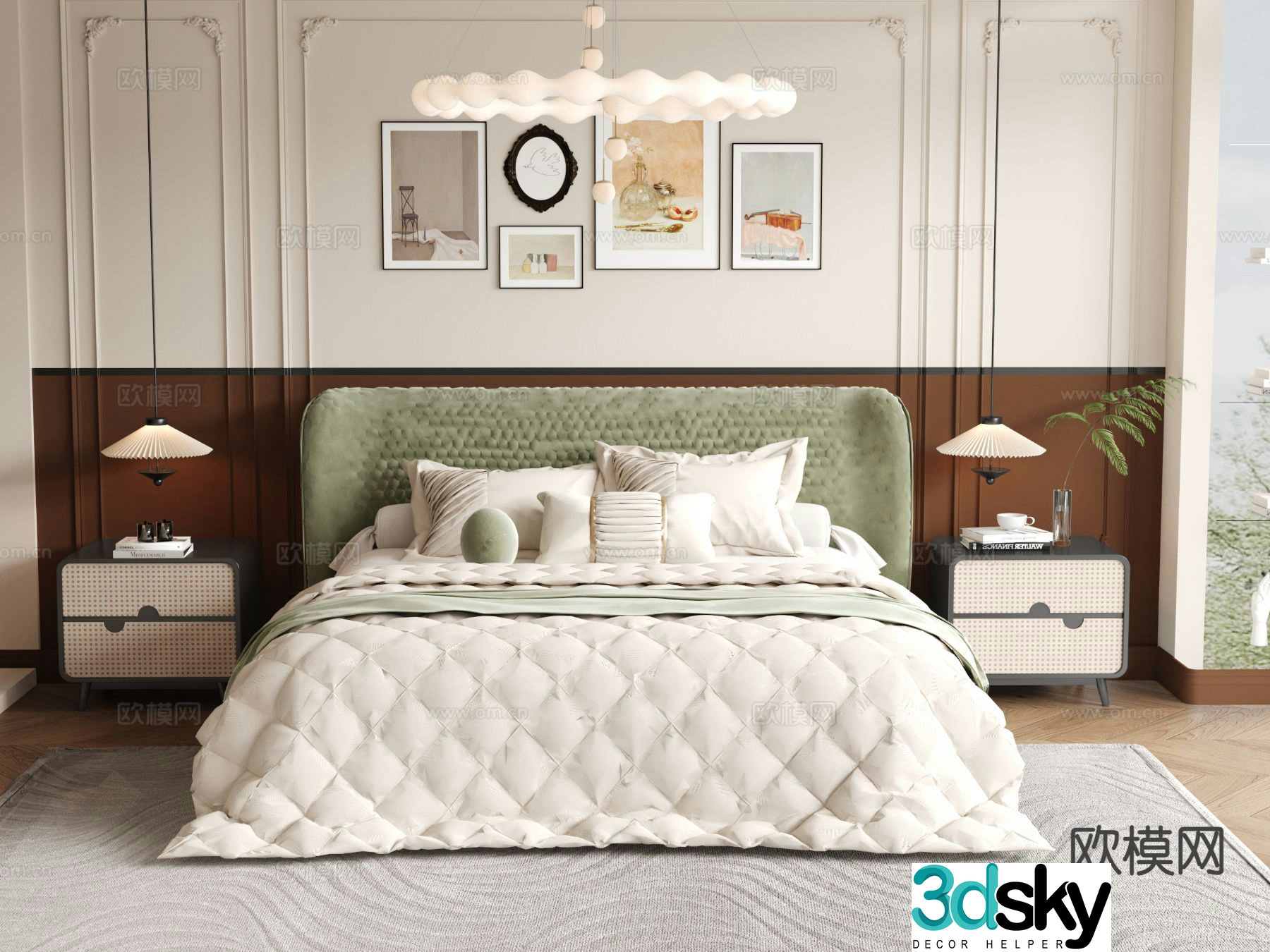 French double bed 3d model