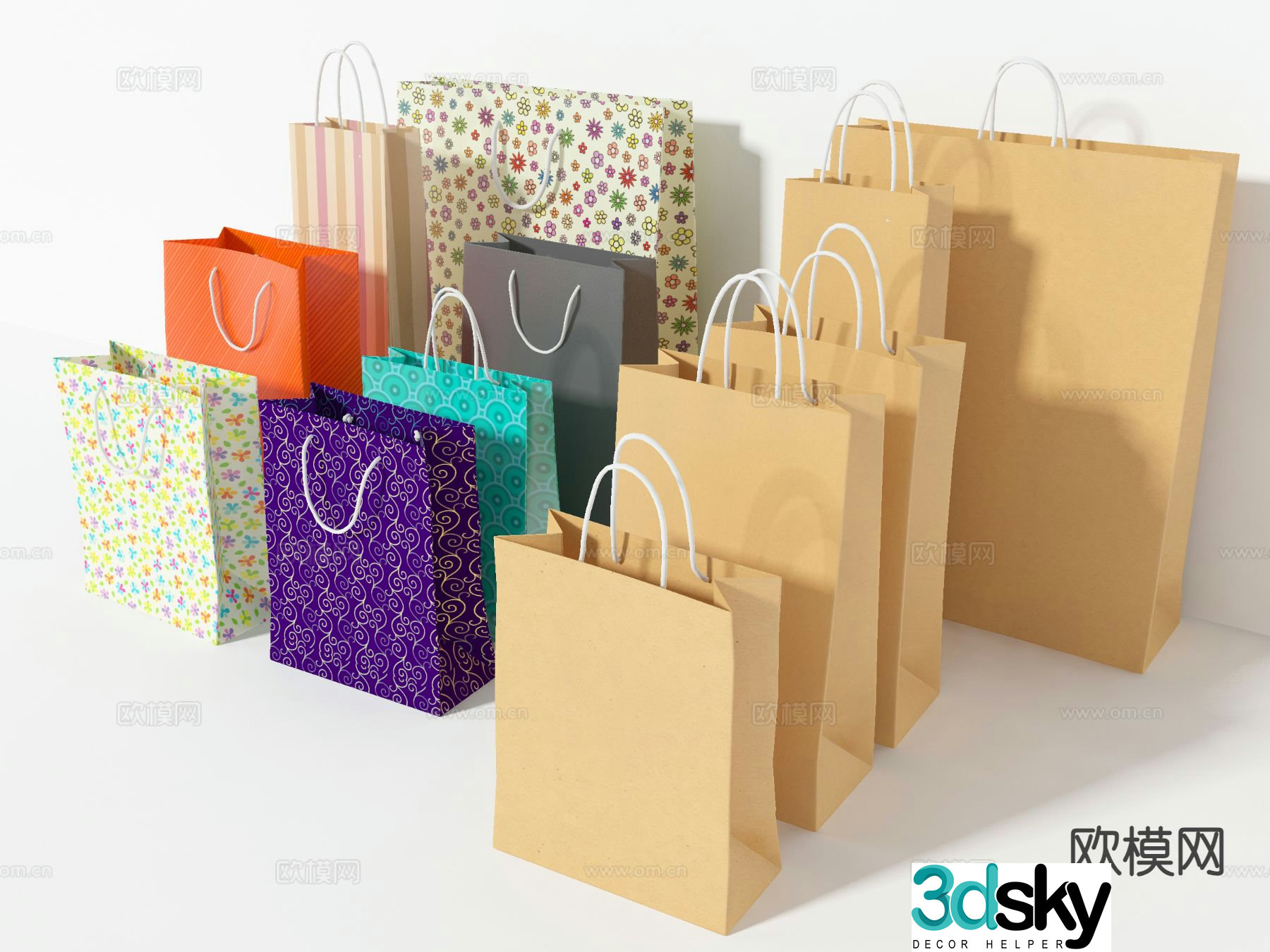 Kraft paper bag packaging bag 3d model
