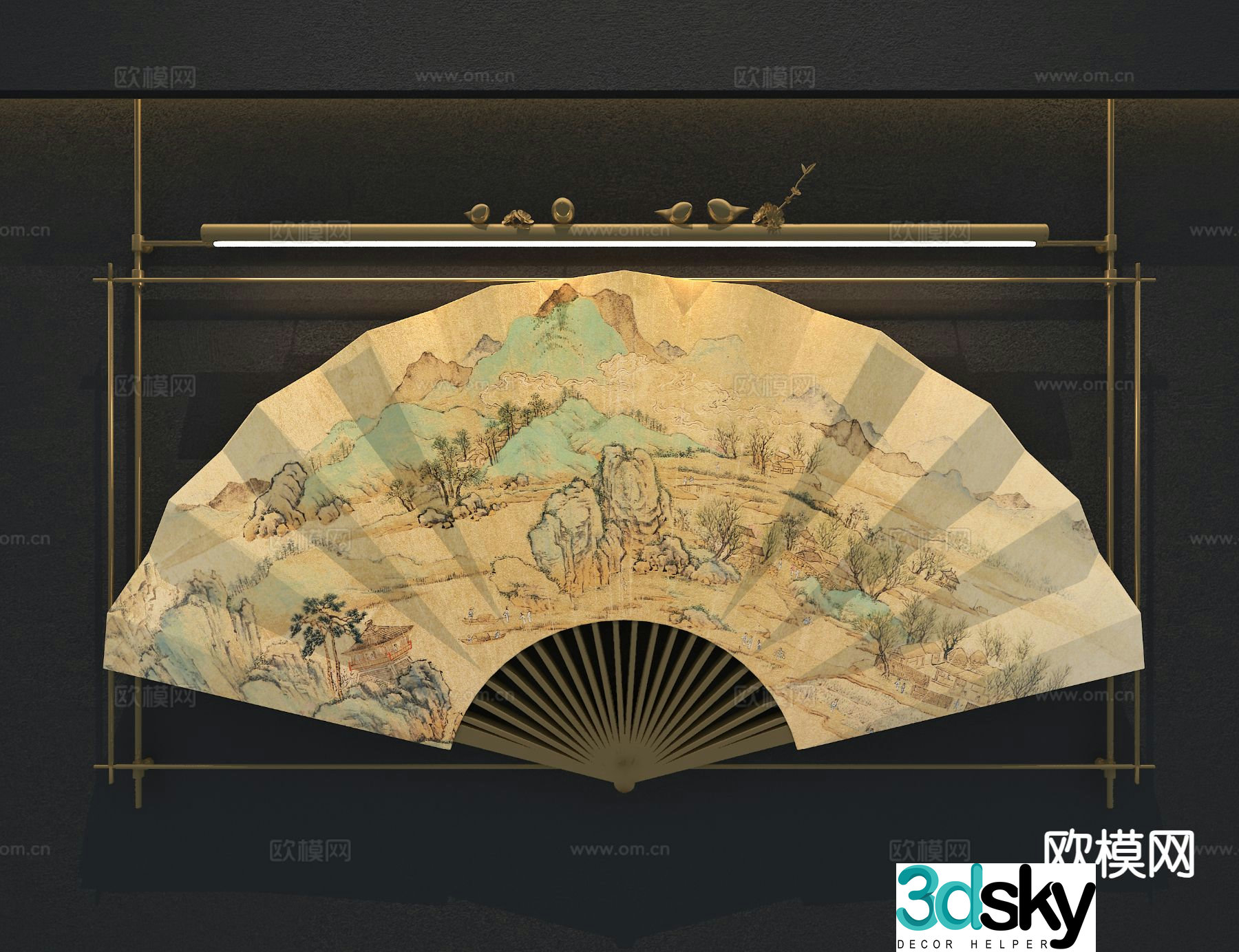 New Chinese style landscape painting decorative painting fan hanging painting 3D model