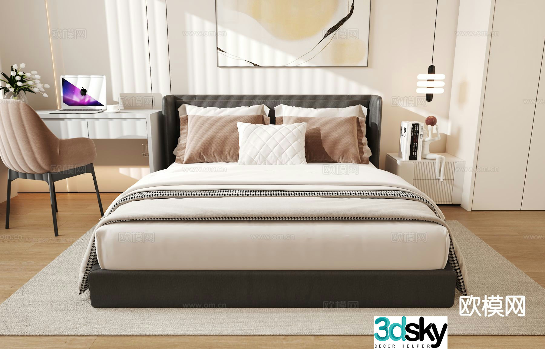 Modern double bed 3d model