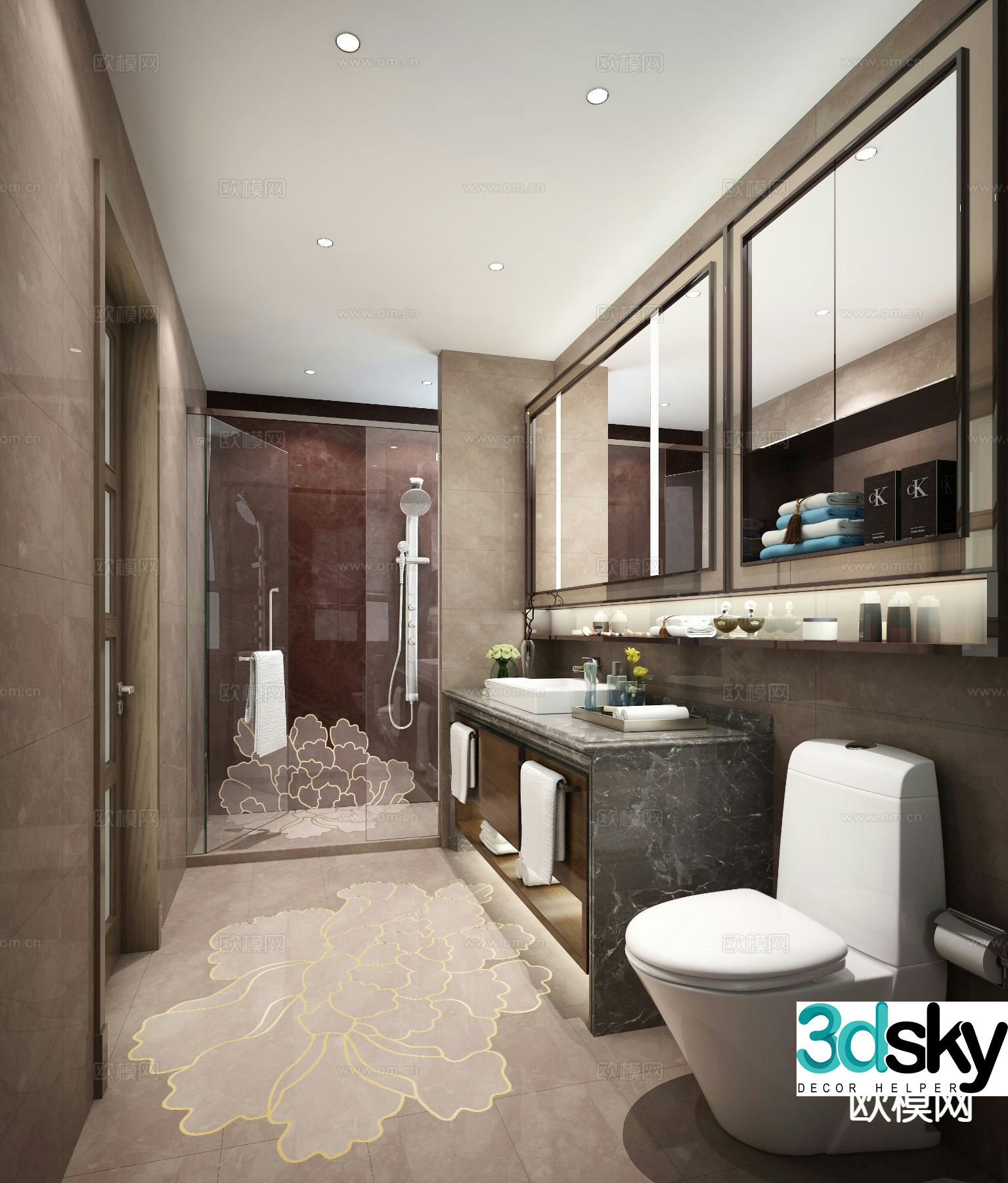 New Chinese style bathroom bathroom toilet 3d model