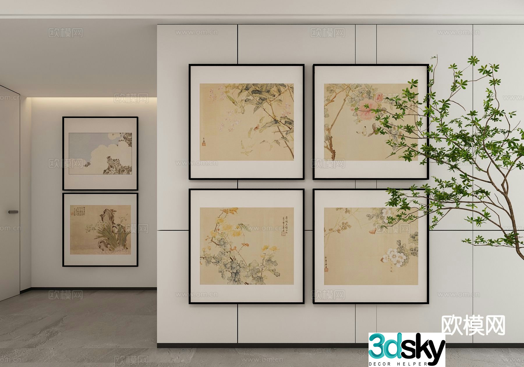 New Chinese style ink painting flower painting decorative painting 3d model