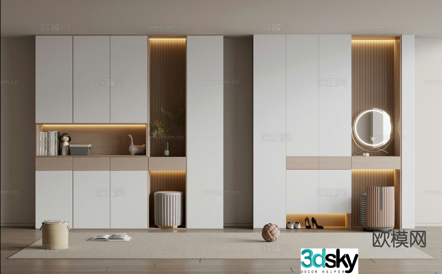 Cream Style Shoe Cabinet Entrance Shoe Cabinet 3D Model