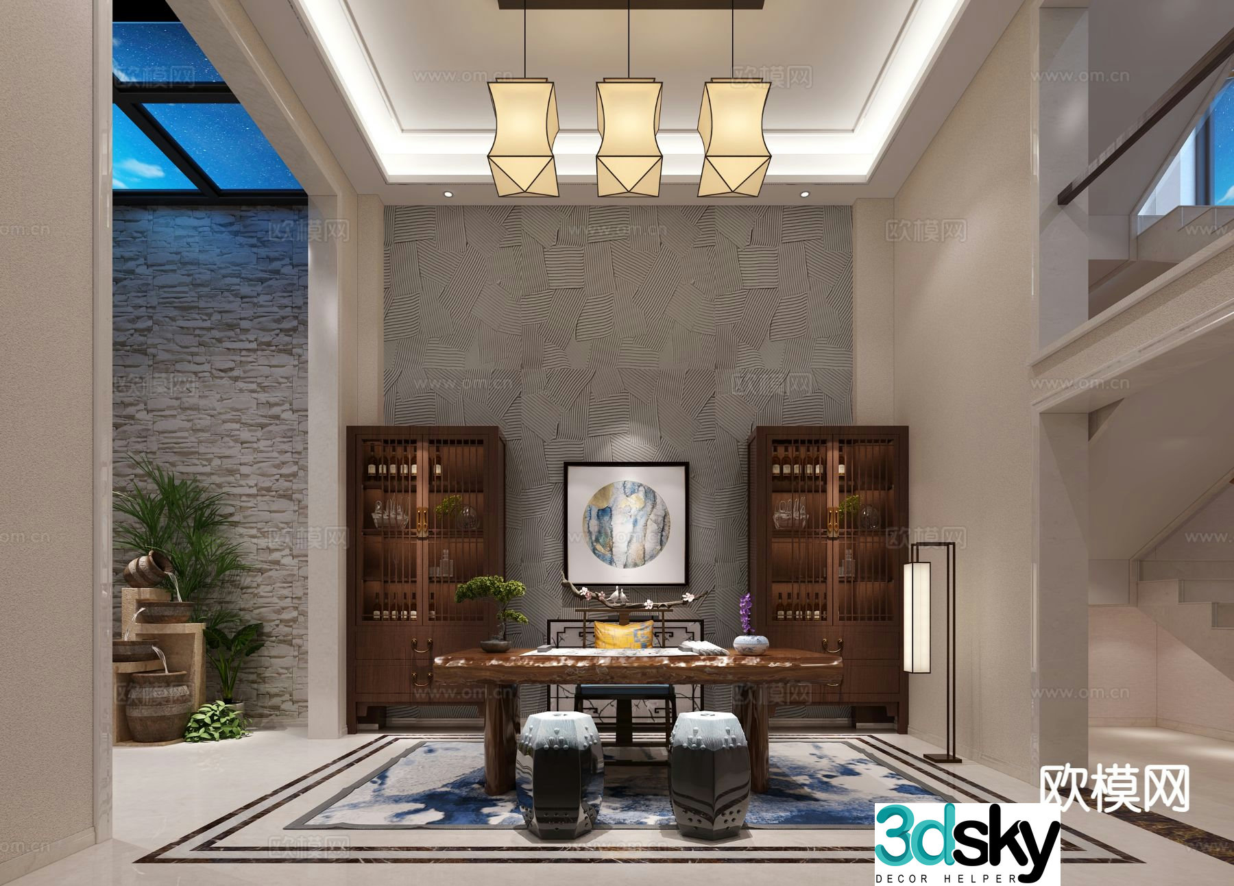 New Chinese style study 3D model